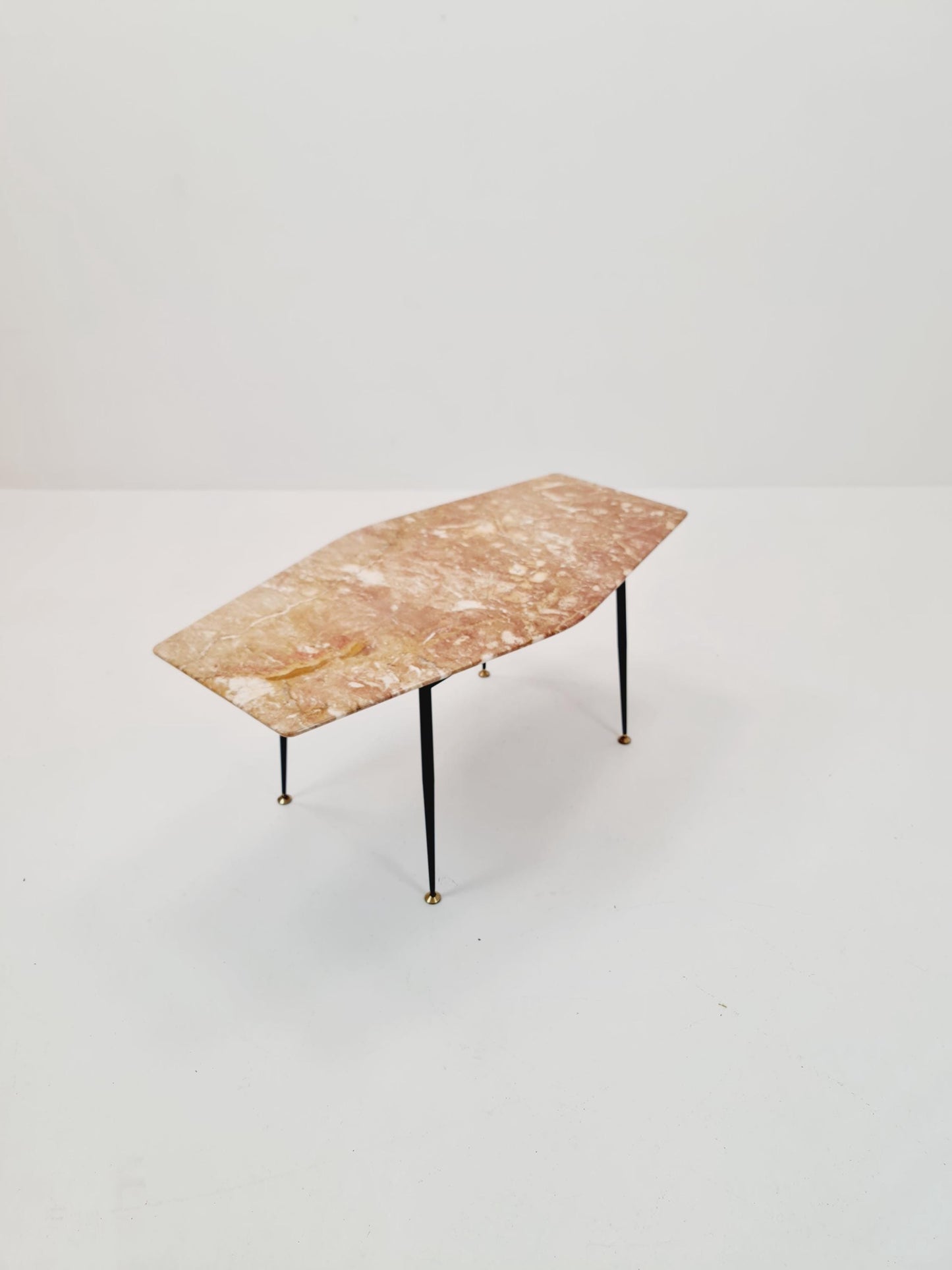 Mid century Italian asymmetric Coffe table with iron legs & pink Marble 1950s