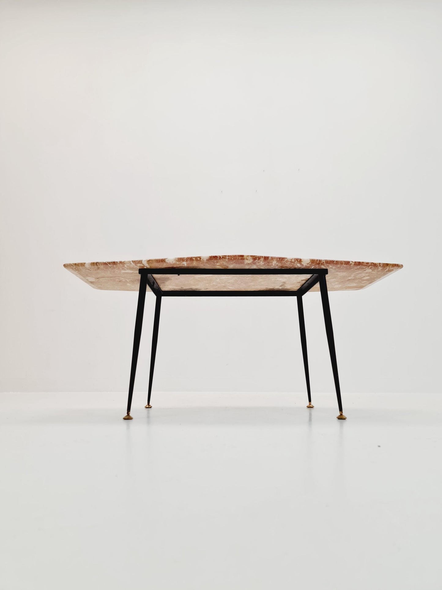 Mid century Italian asymmetric Coffe table with iron legs & pink Marble 1950s