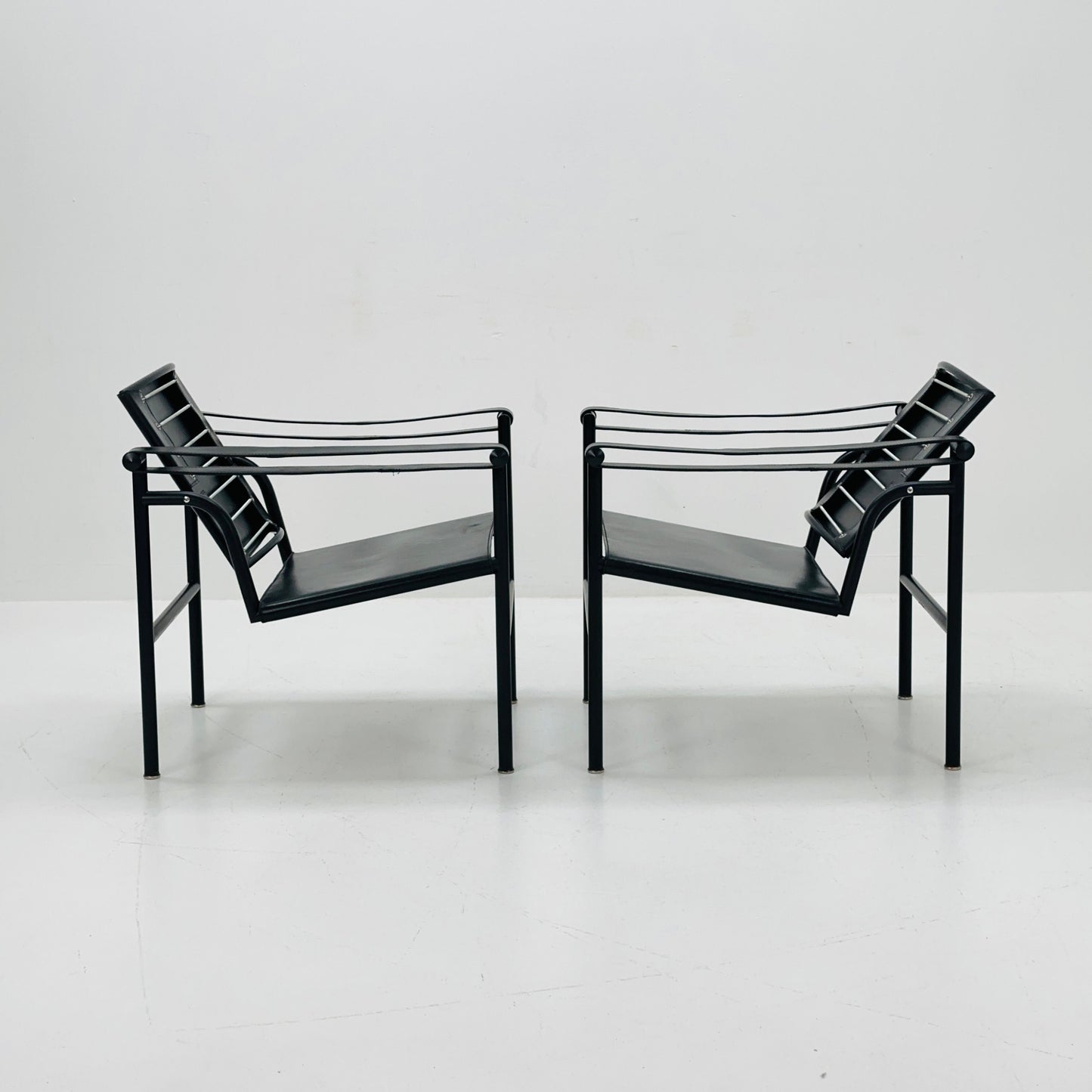 1 of 2 Lc 1 Mid century black edition armchair by Le Corbusier for Cassina Italy 1970s