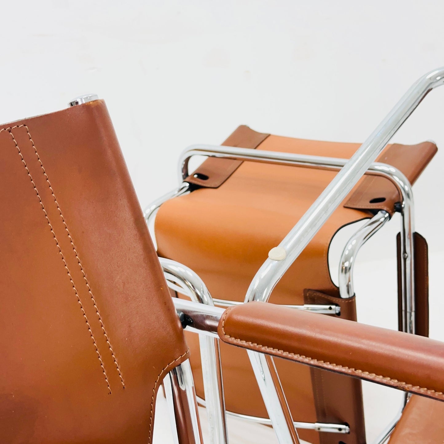 set of 4 Matteo Grassi original Bauhaus design Visitor model Chair cognac Leather 1970s
