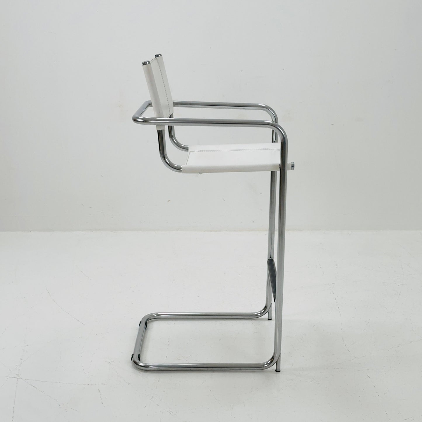 Mid-Century white leather and chrome barstool by Mart Stam Italy 1970s