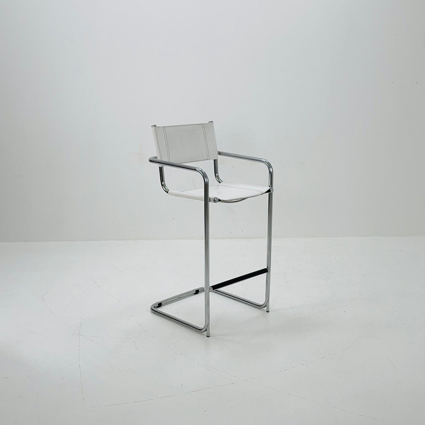 Mid-Century white leather and chrome barstool by Mart Stam Italy 1970s