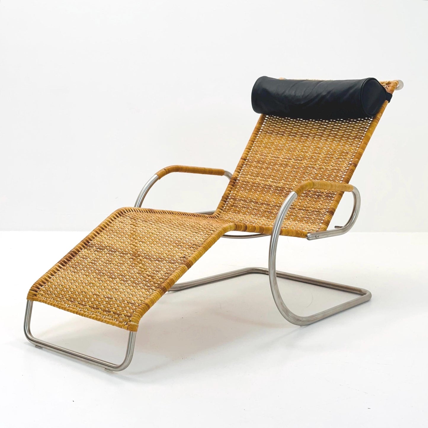 Mid century Bauhaus Tecta D43 Lounge Chair by Mart Stam, 1980 - Rattan & Chrome Cantilever Chaise with Headrest