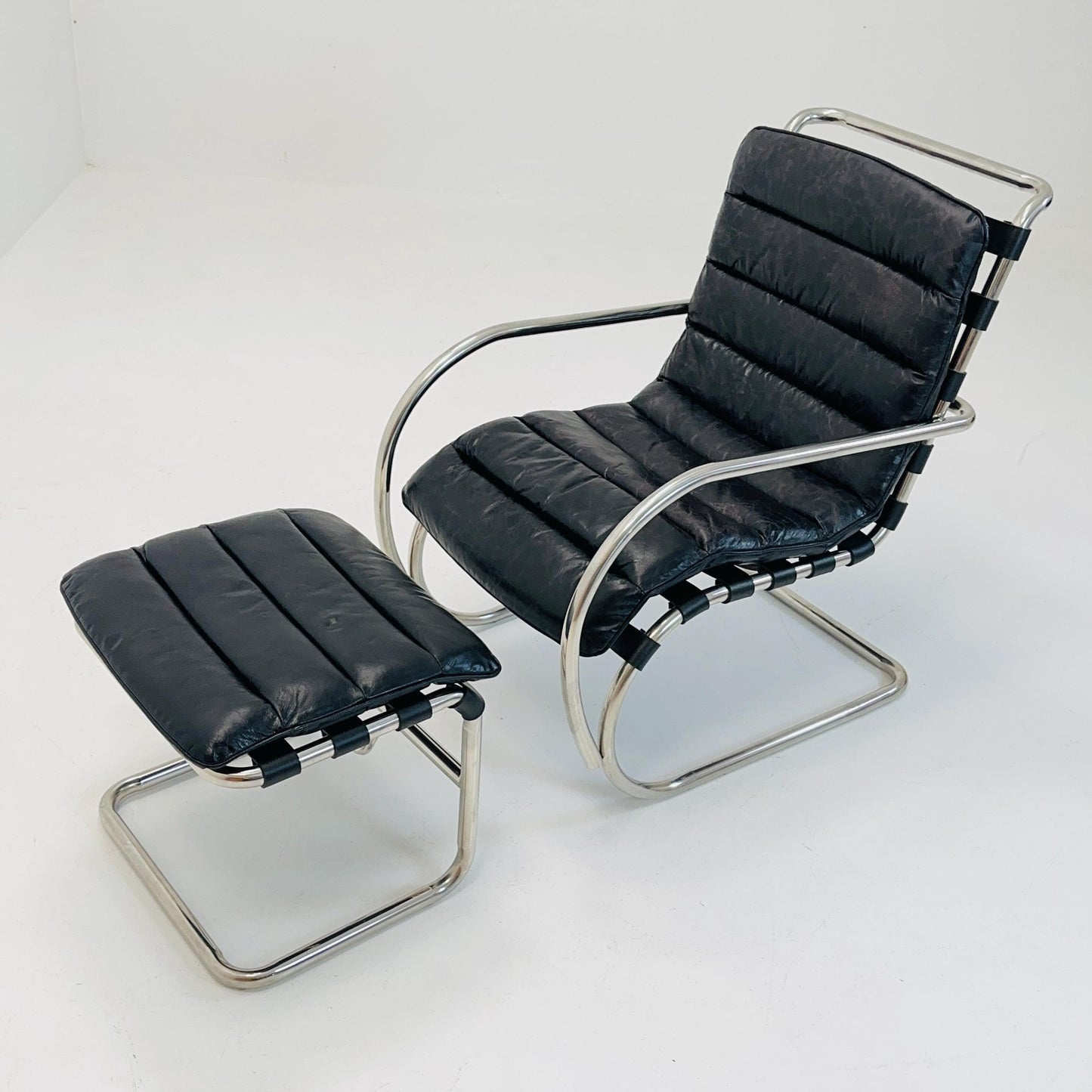 Bauhaus Mr Lounge tubular armchair with ottoman by Ludwig Mies Van Der Rohe ,Bauhaus 1980s