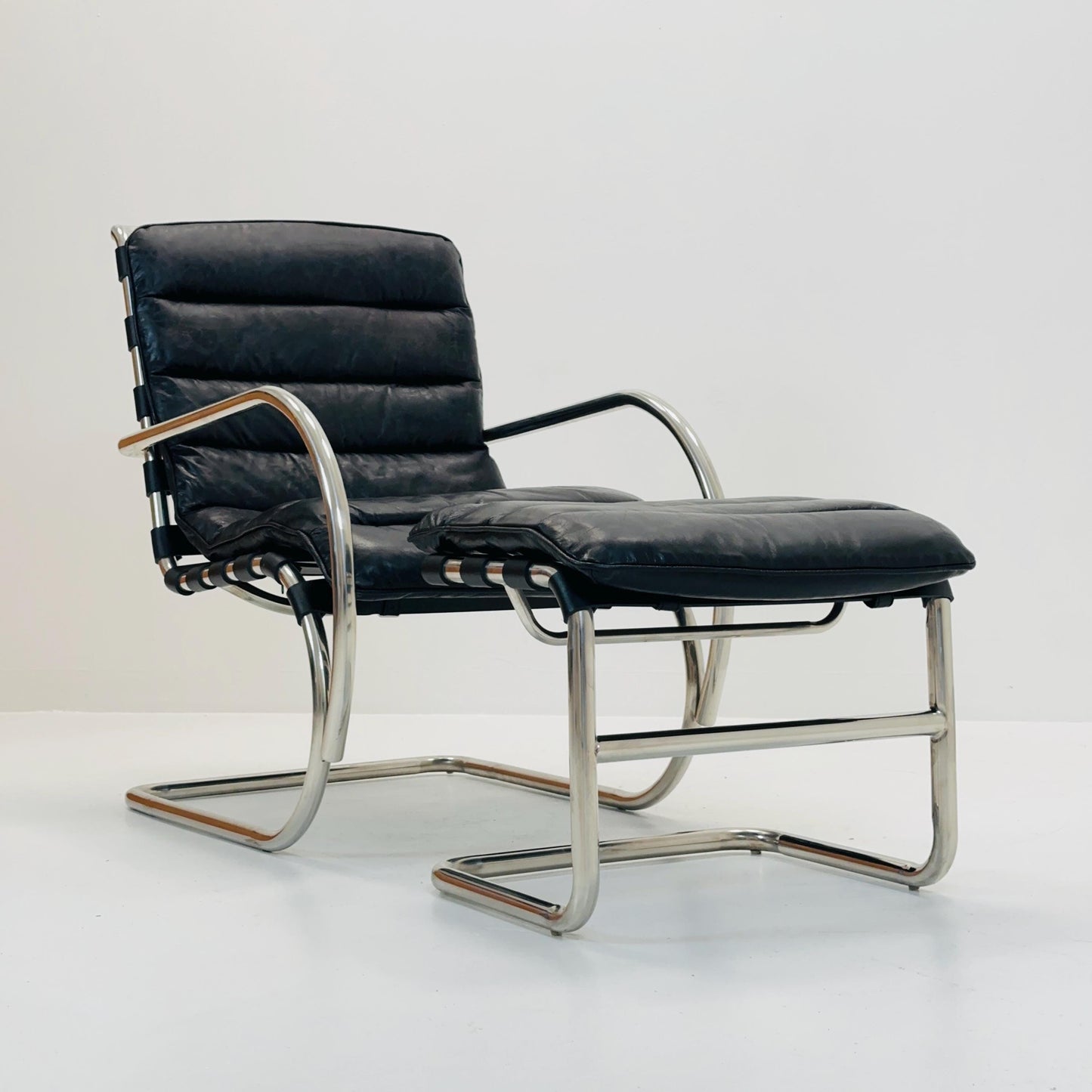 Bauhaus Mr Lounge tubular armchair with ottoman by Ludwig Mies Van Der Rohe ,Bauhaus 1980s