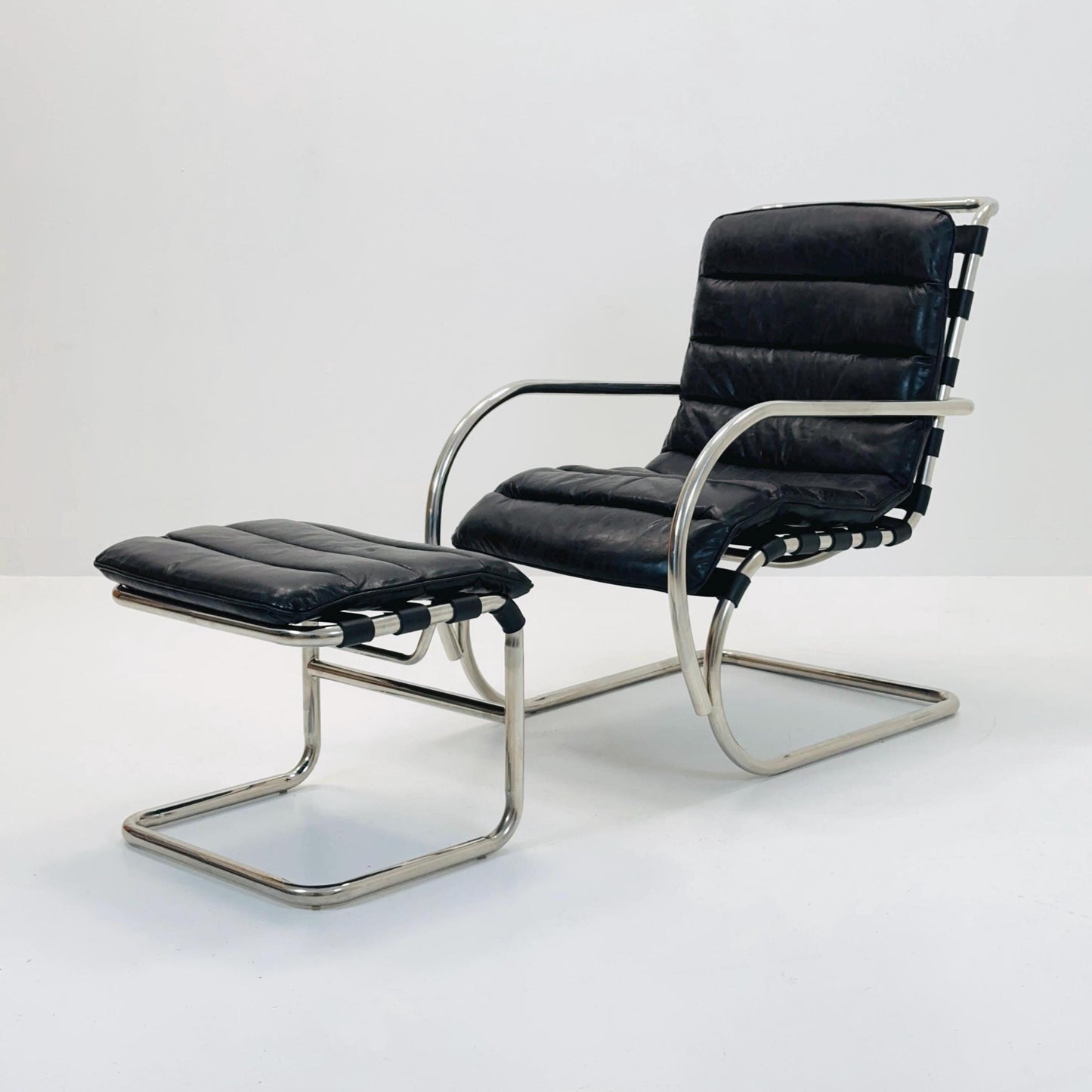 Bauhaus Mr Lounge tubular armchair with ottoman by Ludwig Mies Van Der Rohe ,Bauhaus 1980s