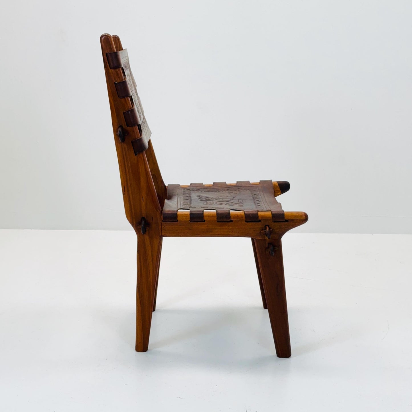 Ecuadorian dining chair with stamped leather by Angel Pazmino, 1960s
