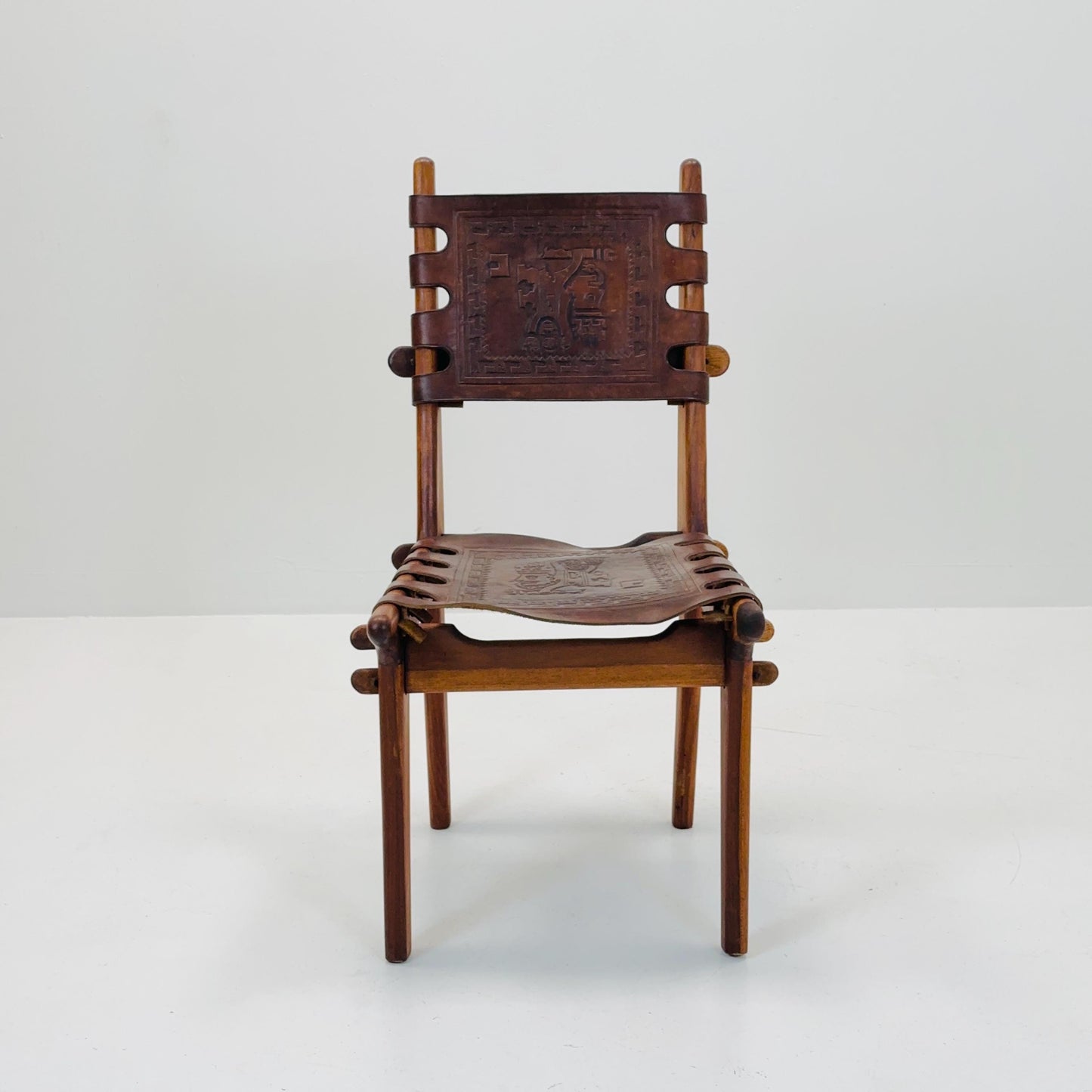 Ecuadorian dining chair with stamped leather by Angel Pazmino, 1960s