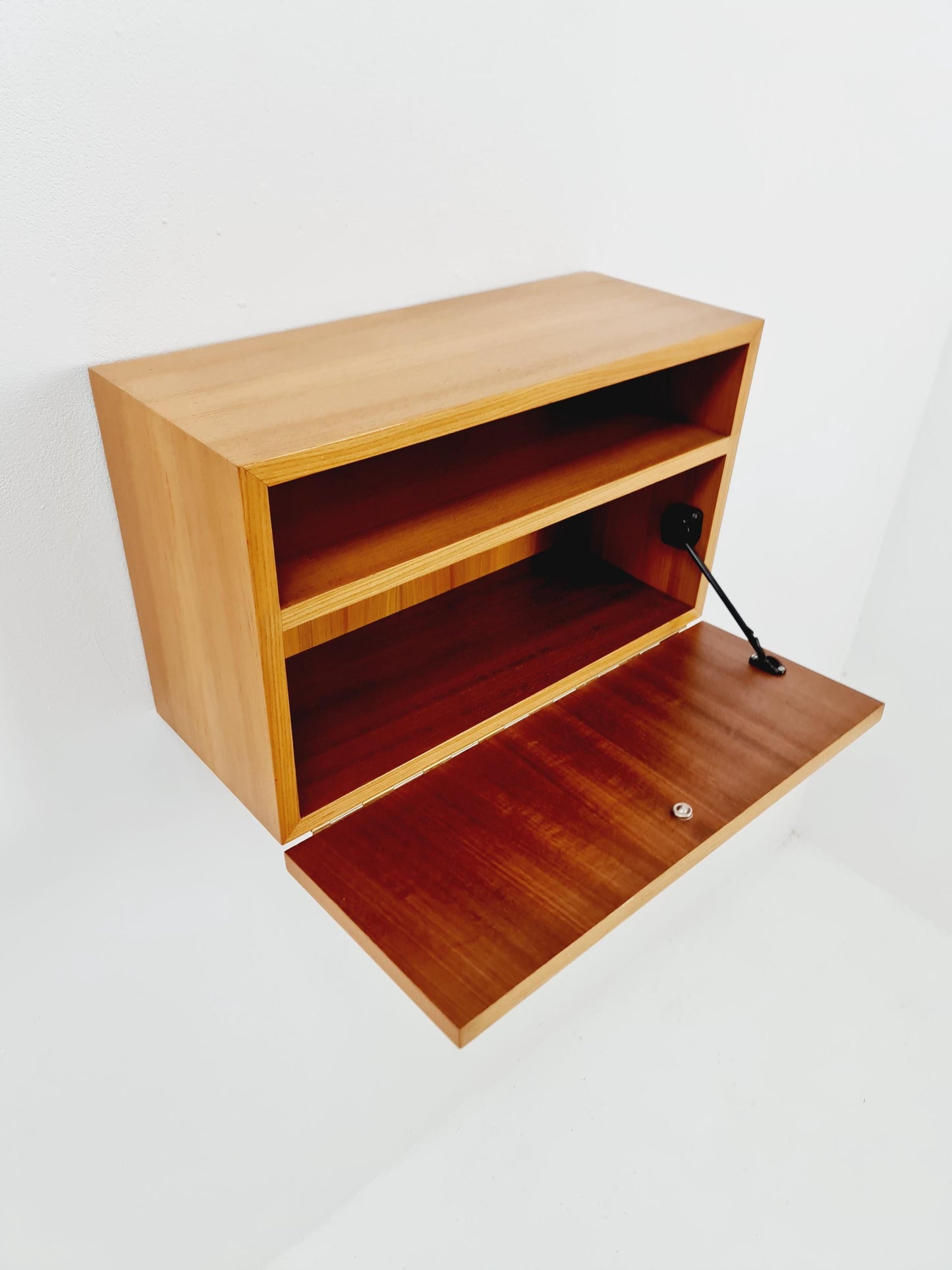 Scandinavian string Ash floating/ hanging bedside table/ nightstand, 1960s