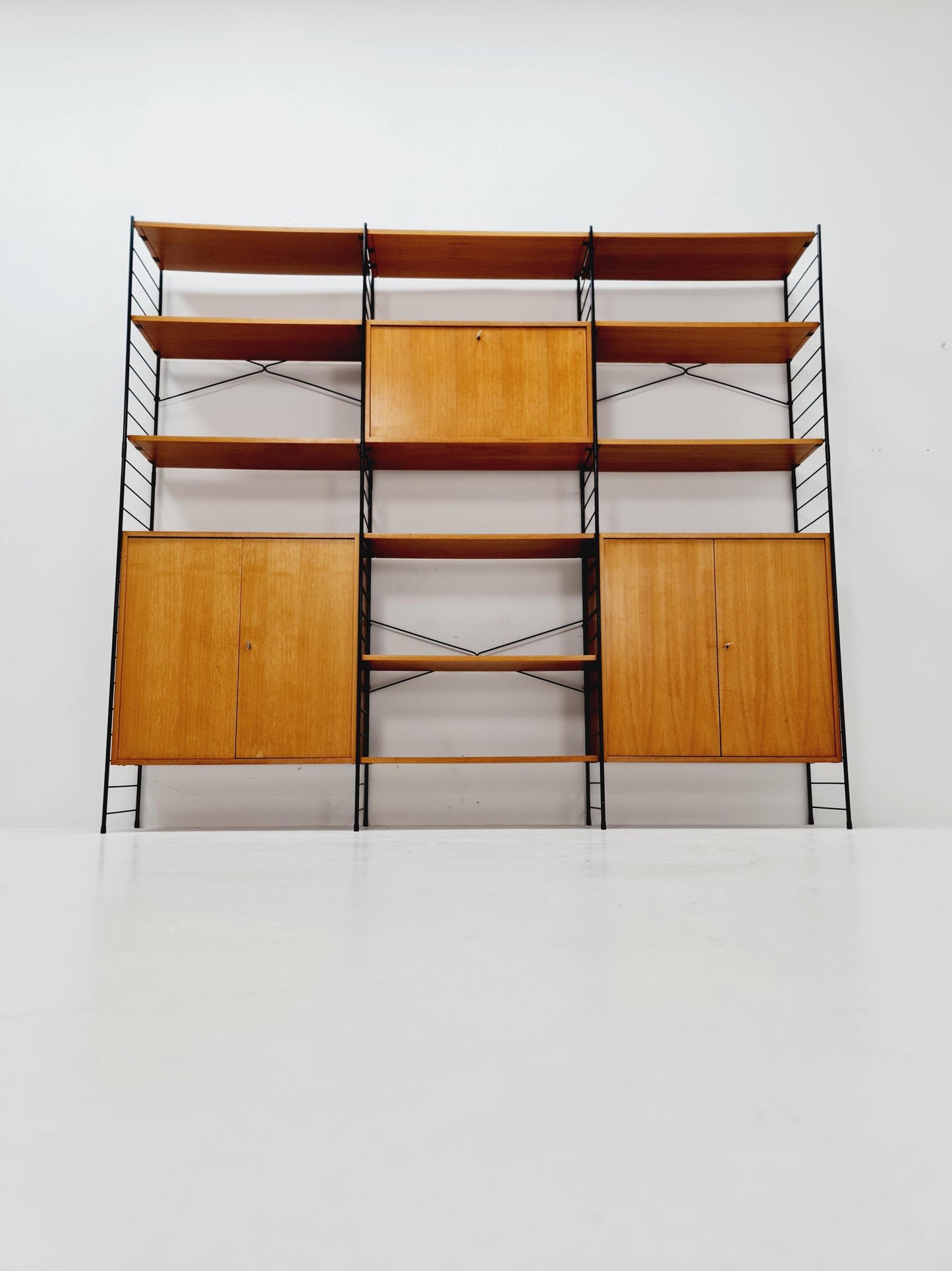 String shelf-system, bookcase with bar cabinet teak by WHB Germany, 1950s