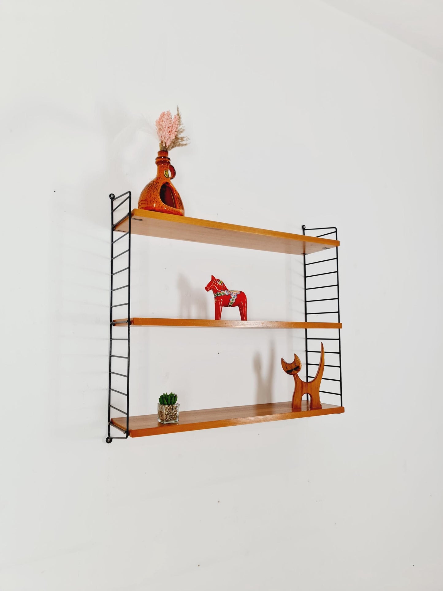 Original MCM Ash shelving system - consists of black lacquered metal ladders, from string Stockholm 1960s