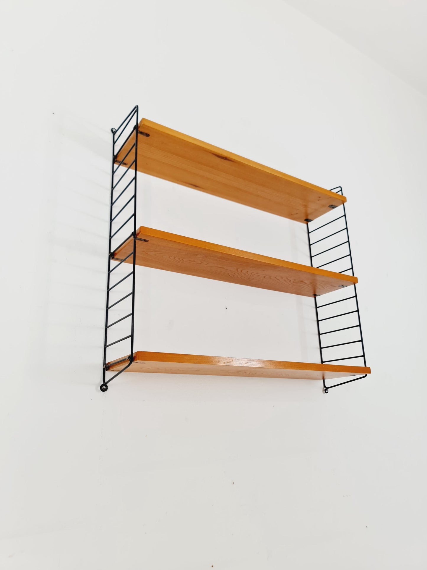Original MCM Ash shelving system - consists of black lacquered metal ladders, from string Stockholm 1960s