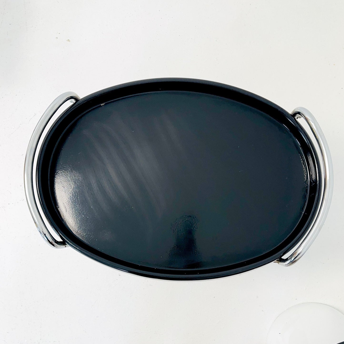 Space Age oval Vintage black Plastic Chromed Bar Cart/trolley 1970s, Italy