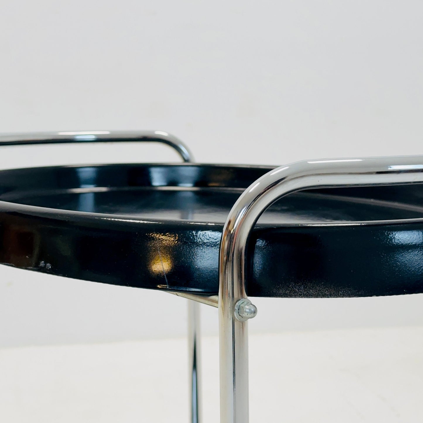 Space Age oval Vintage black Plastic Chromed Bar Cart/trolley 1970s, Italy