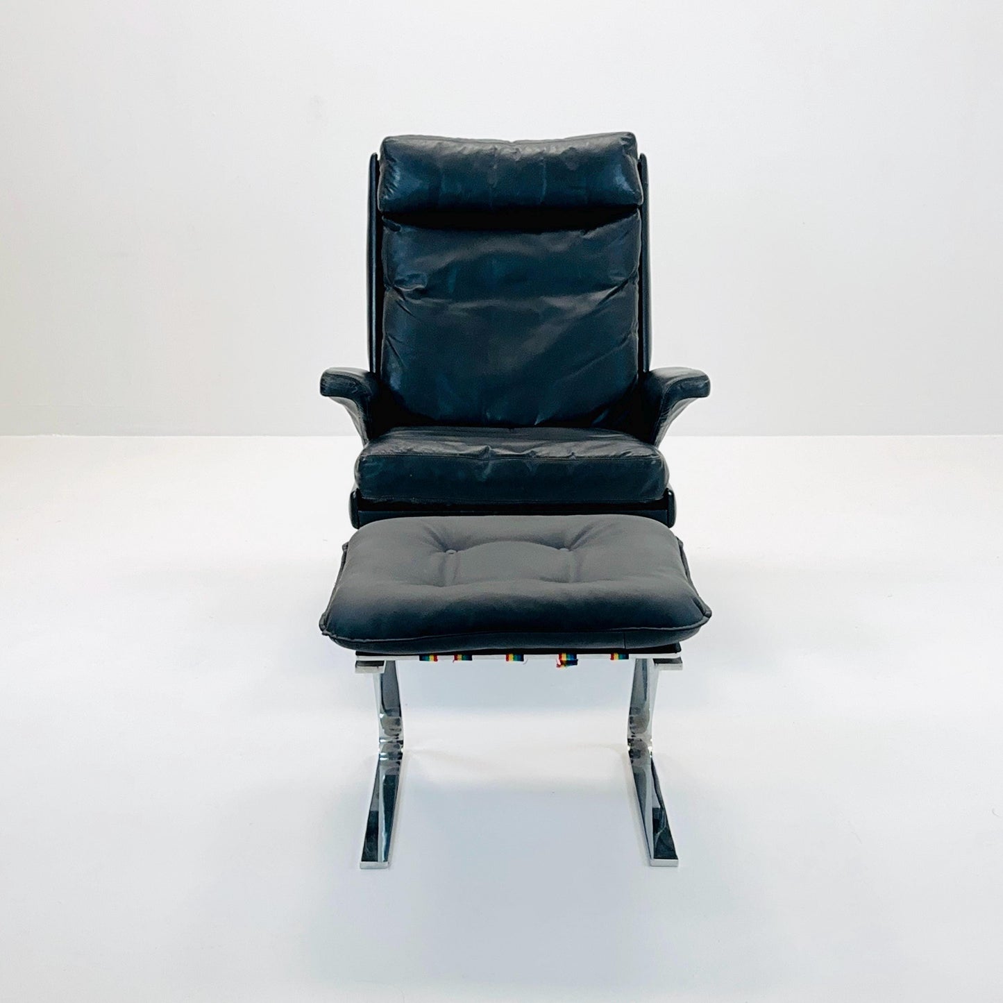 mid Century Black Swing Lounge Chair & Ottoman by Reinhold Adolf for Cor Germany 1960s