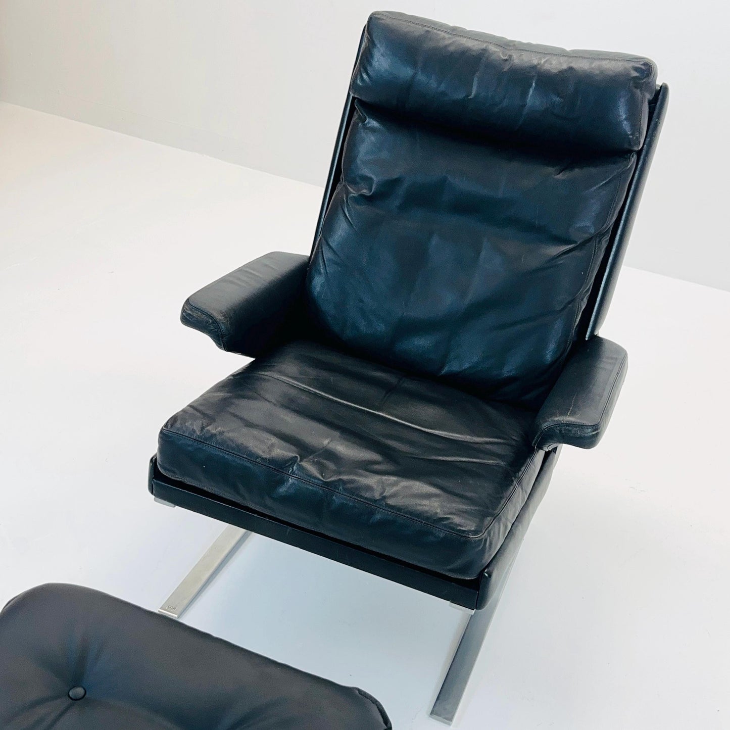 mid Century Black Swing Lounge Chair & Ottoman by Reinhold Adolf for Cor Germany 1960s