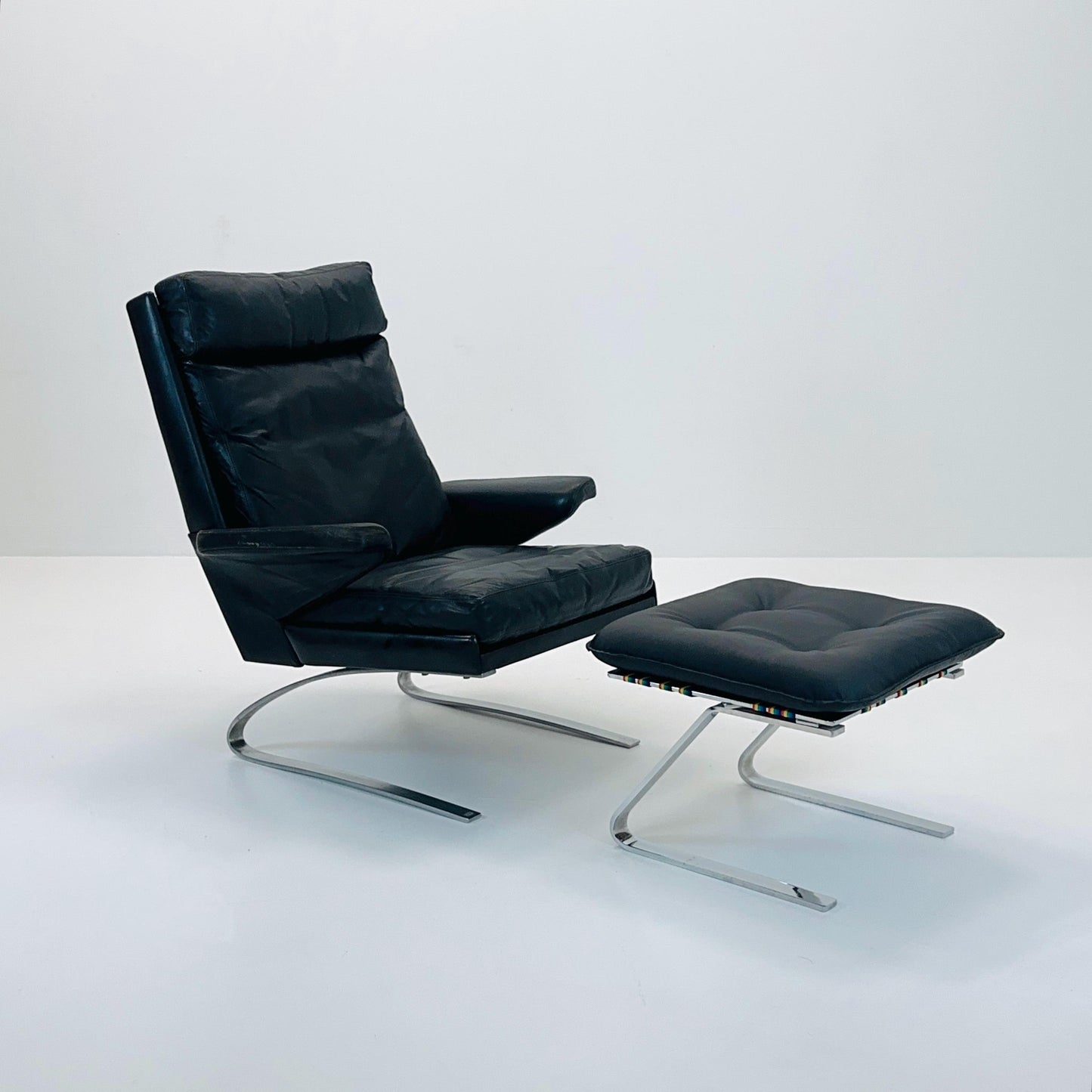 mid Century Black Swing Lounge Chair & Ottoman by Reinhold Adolf for Cor Germany 1960s