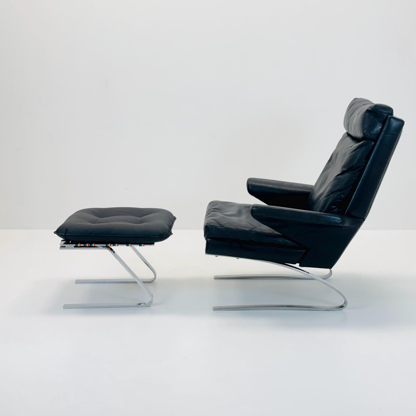 mid Century Black Swing Lounge Chair & Ottoman by Reinhold Adolf for Cor Germany 1960s