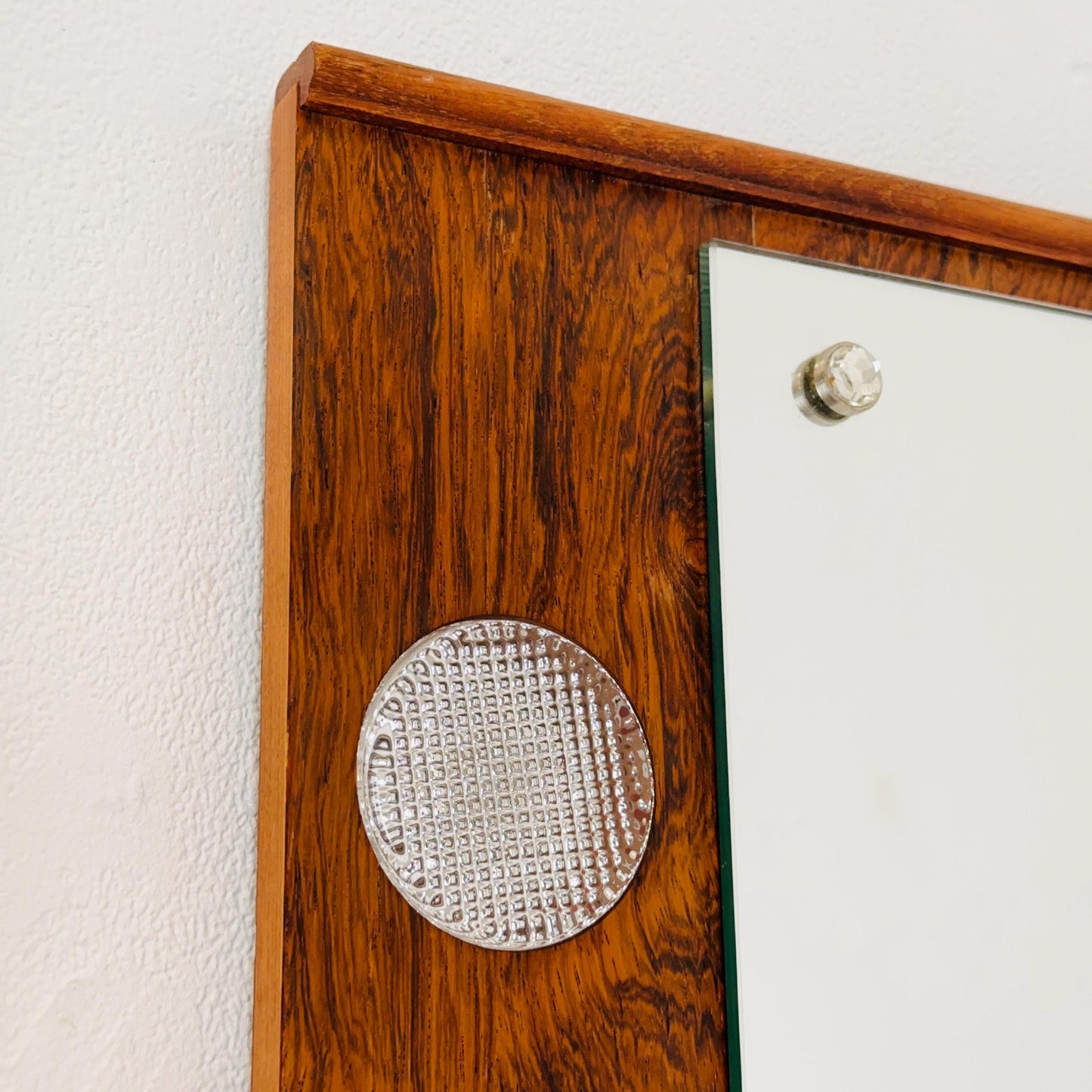 Large Mid century Vintage Danish Modern wood Wall Mirror with Light 1960s