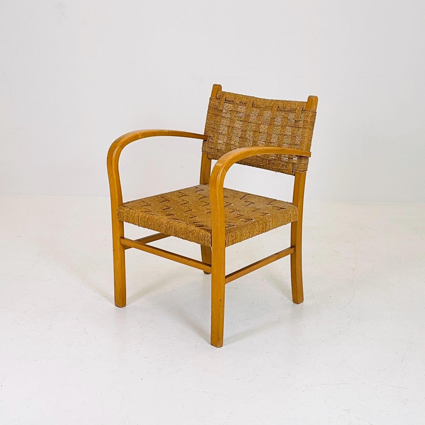 Bauhaus vintage papercord armchair by Ehrich Dieckmann, 1930s
