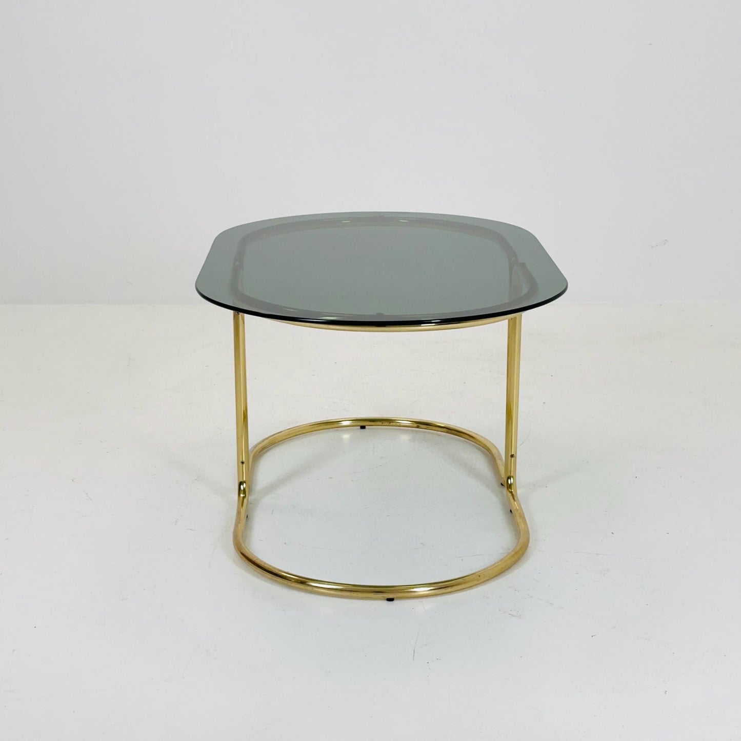 Hollywood Regency Mid-Century Modern Brass Coffee Table with Smoked Glass Top – 1960s,Italy