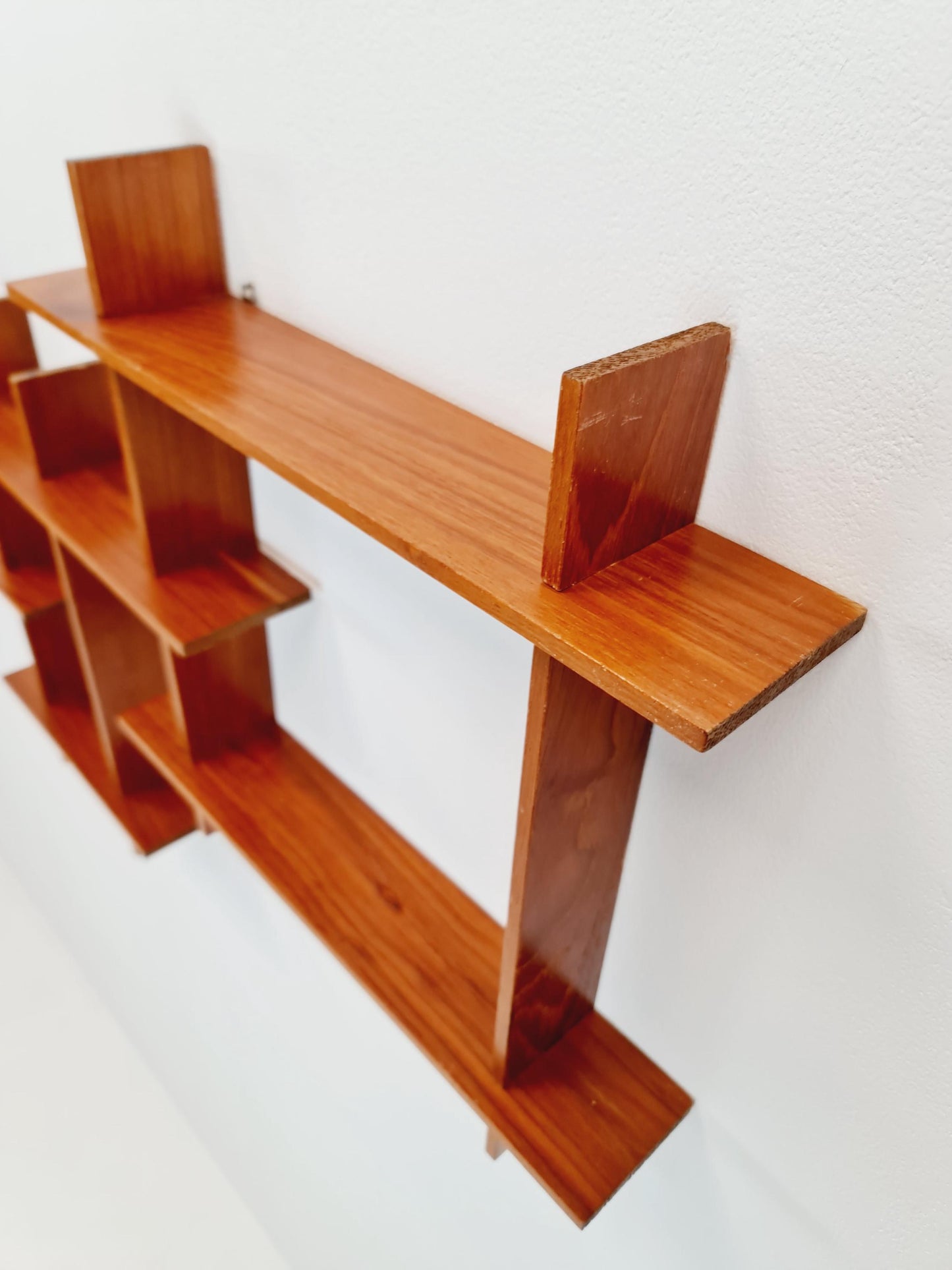 Vintage teak wall cross shelf Sweden 1960s
