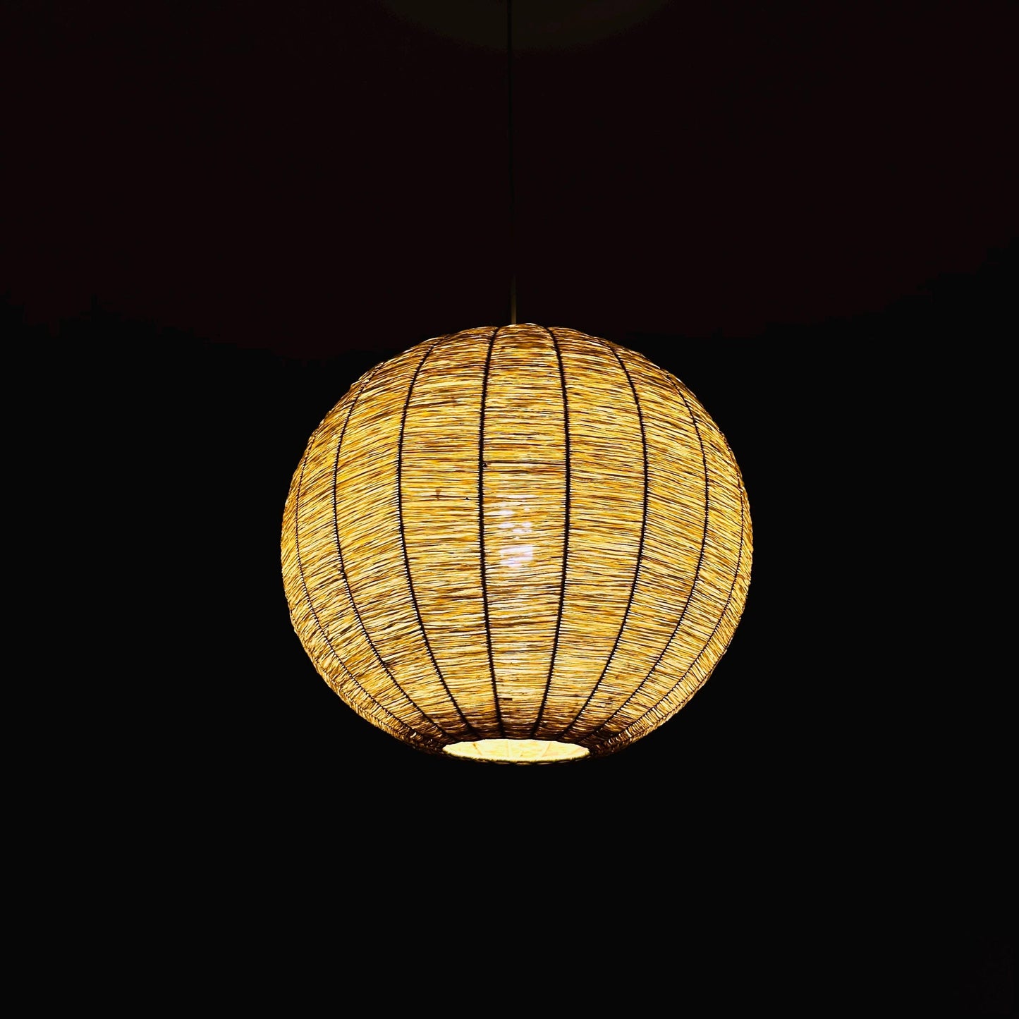 Cocoon Raffia Ball Lamp, Large Mid-Century Natural Fiber Pendant Light” Vintage 1970s