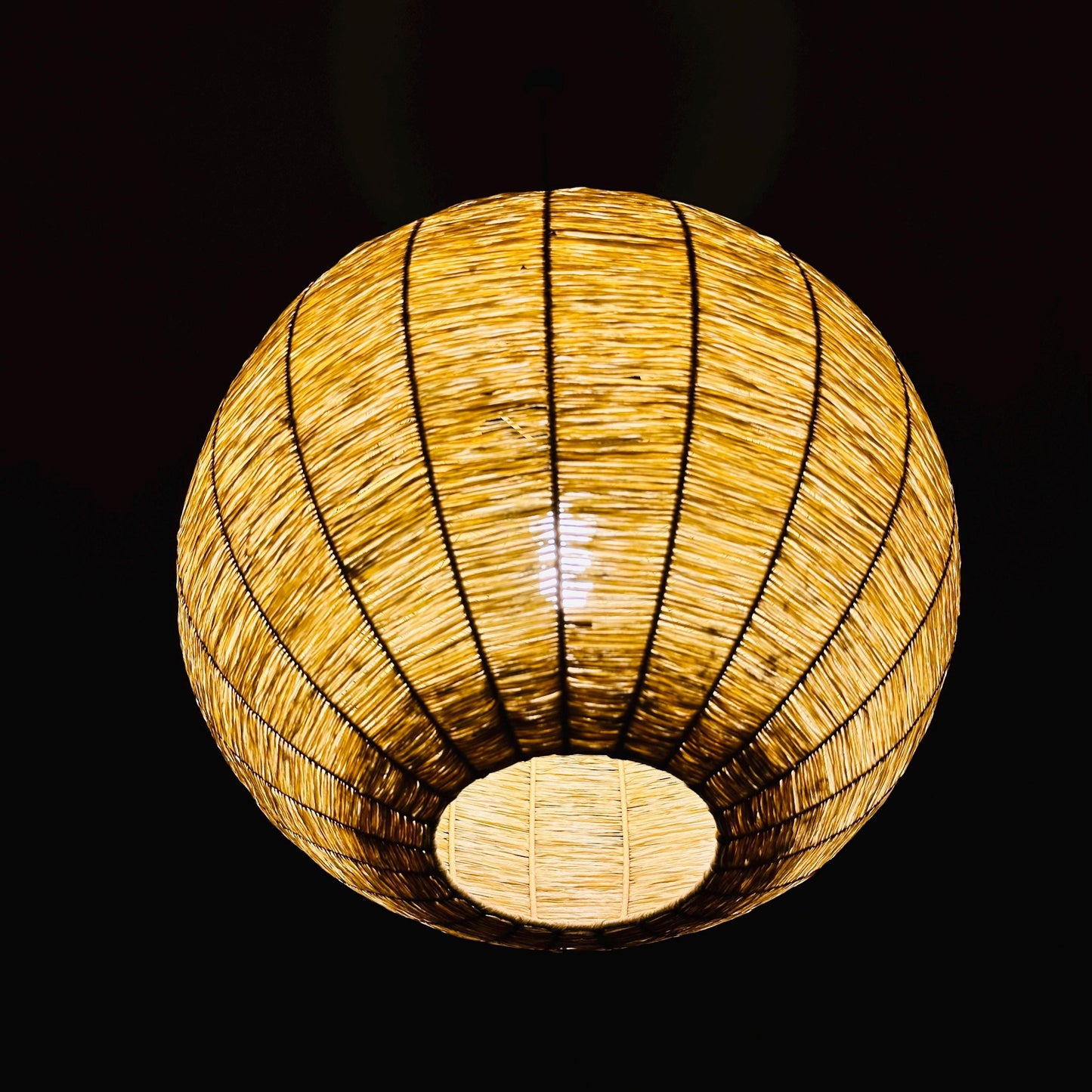 Cocoon Raffia Ball Lamp, Large Mid-Century Natural Fiber Pendant Light” Vintage 1970s