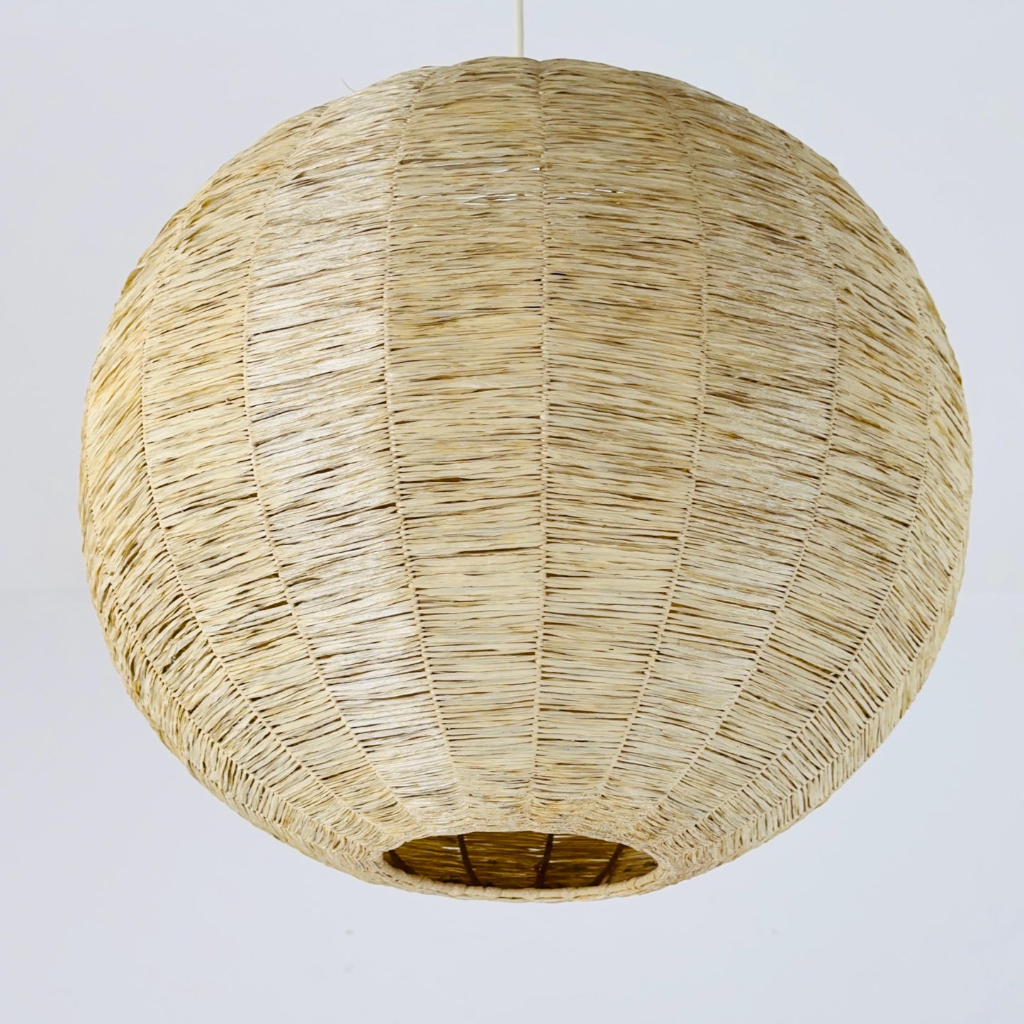 Cocoon Raffia Ball Lamp, Large Mid-Century Natural Fiber Pendant Light” Vintage 1970s
