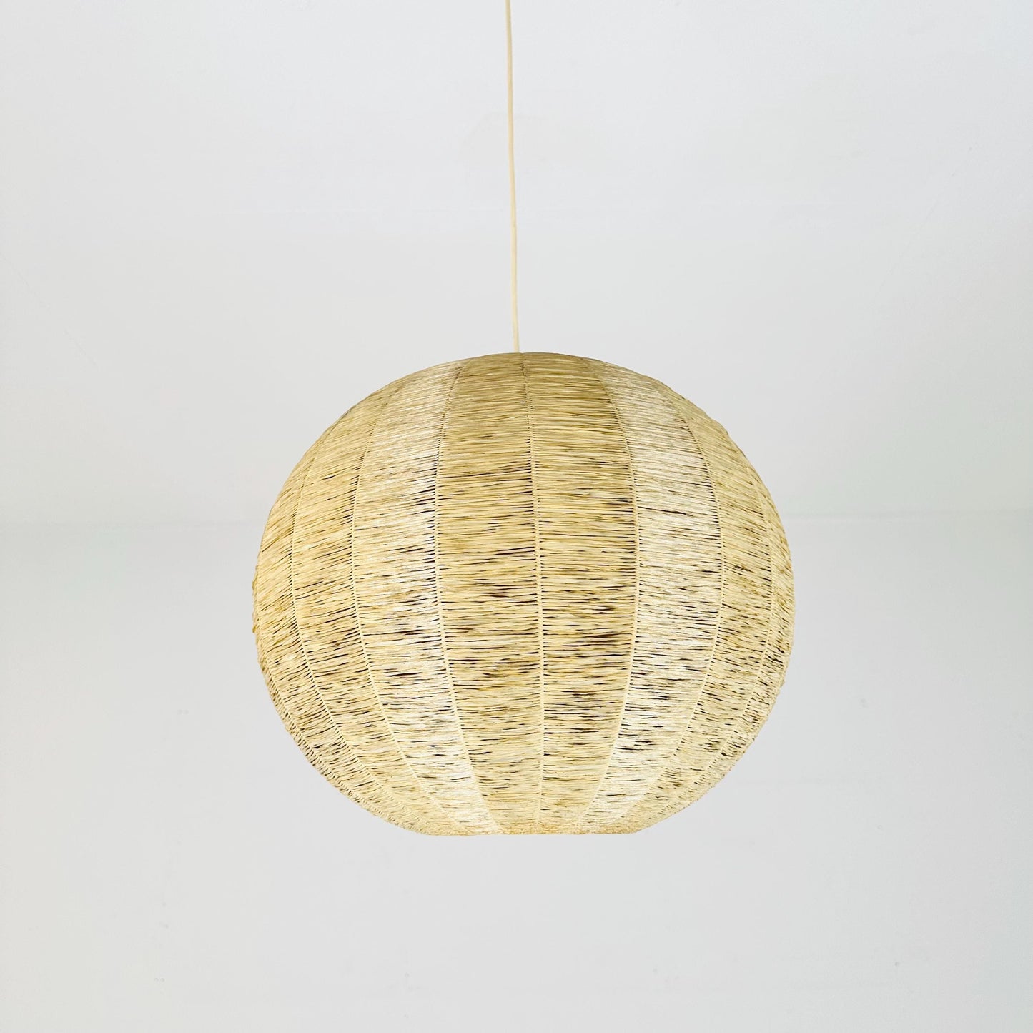 Vintage 1970s Cocoon Raffia Ball Lamp, Large Mid-Century Natural Fiber Pendant Light”