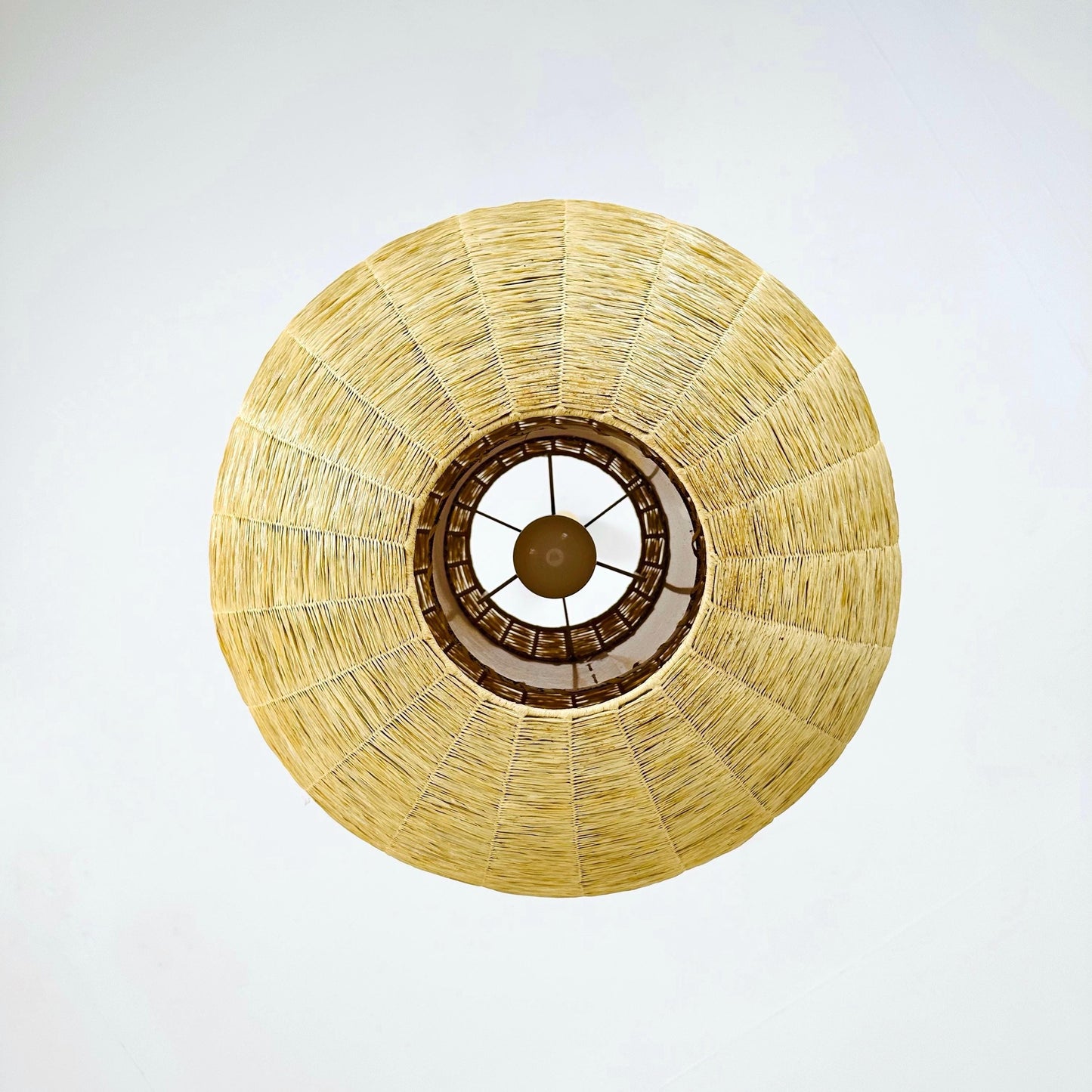 Vintage 1970s Cocoon Raffia Ball Lamp, Large Mid-Century Natural Fiber Pendant Light”