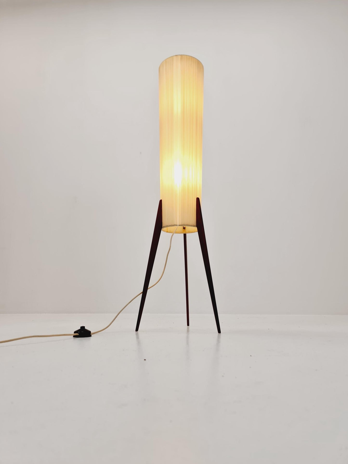 Midcentury Danish tripod rocket floor lamp teak, 1960s