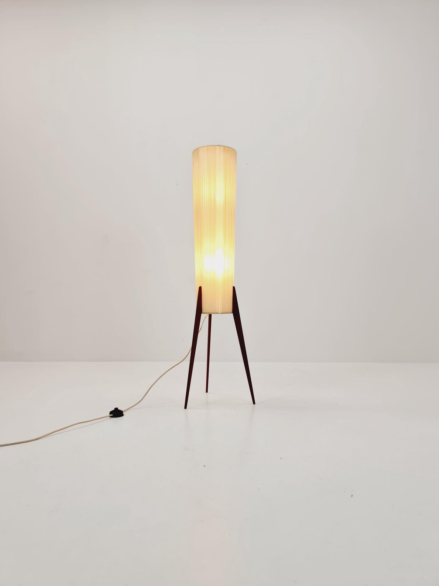 Midcentury Danish tripod rocket floor lamp teak, 1960s
