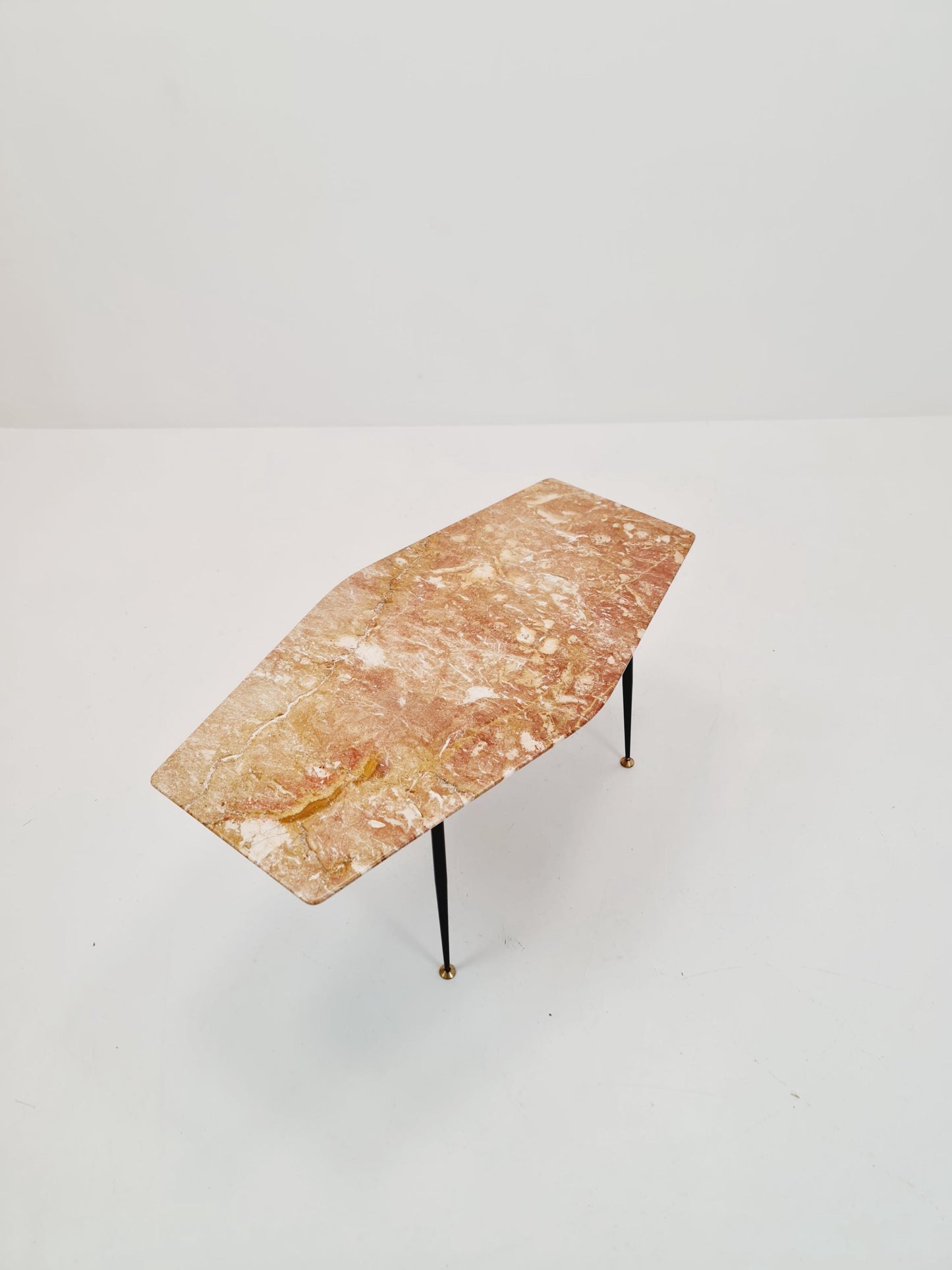 Mid century Italian asymmetric Coffe table with iron legs & pink Marble 1950s