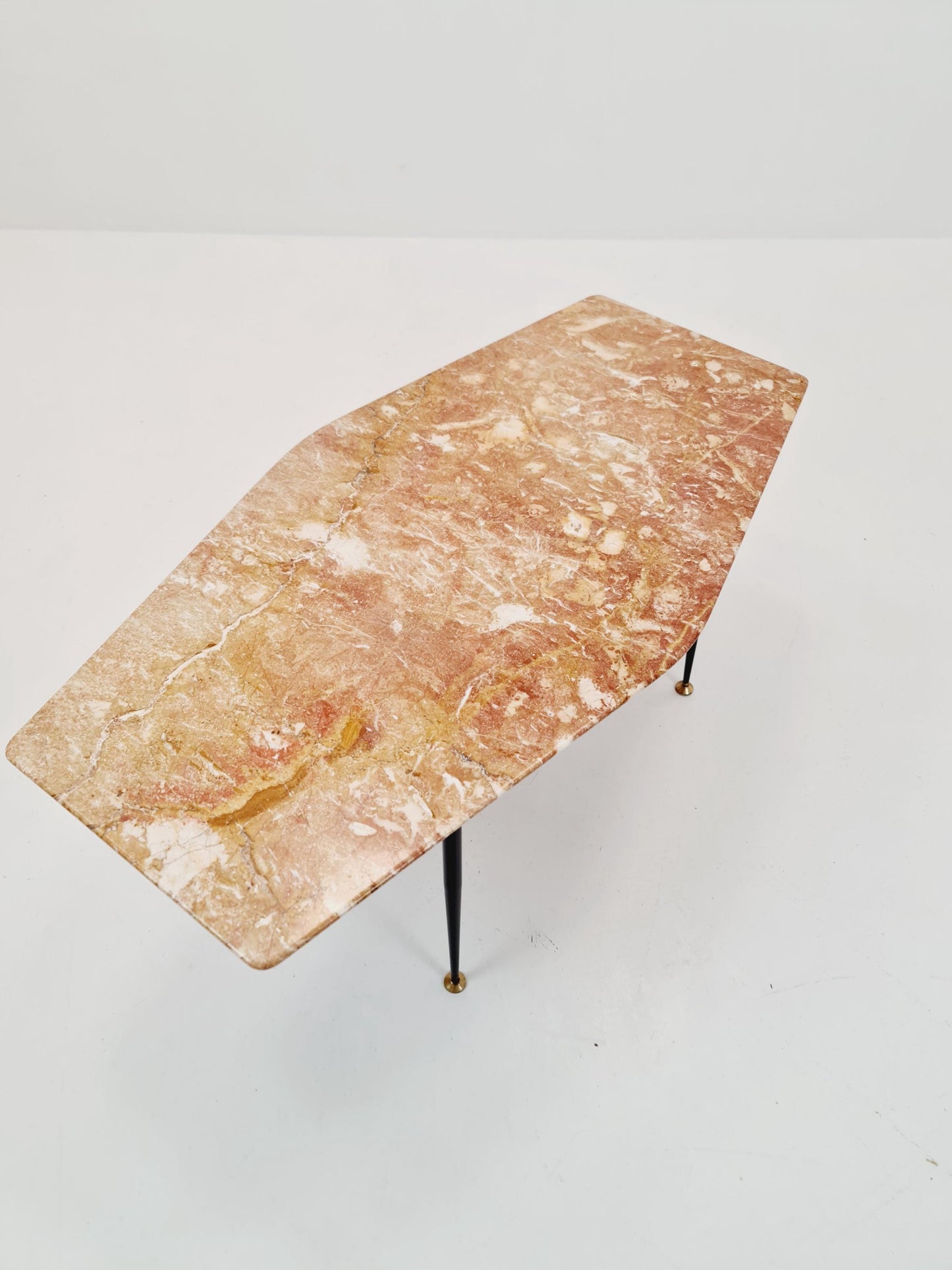 Mid century Italian asymmetric Coffe table with iron legs & pink Marble 1950s