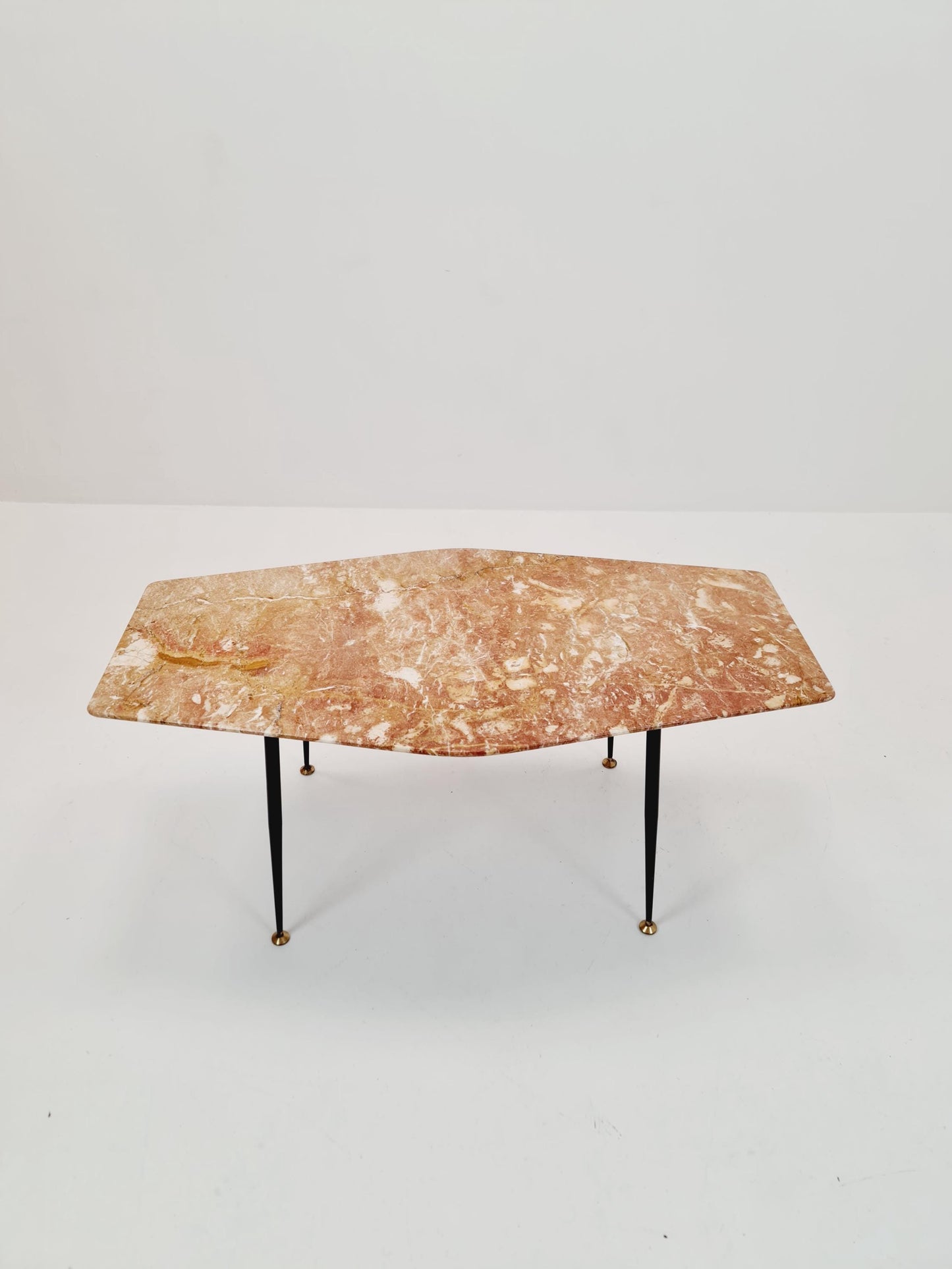 Mid century Italian asymmetric Coffe table with iron legs & pink Marble 1950s
