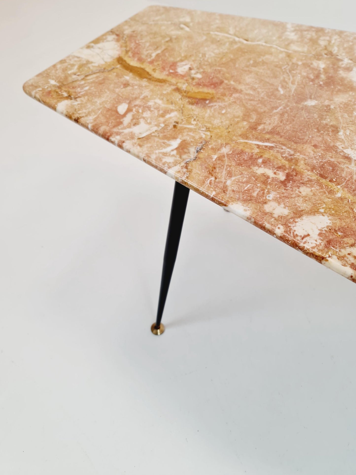 Mid century Italian asymmetric Coffe table with iron legs & pink Marble 1950s