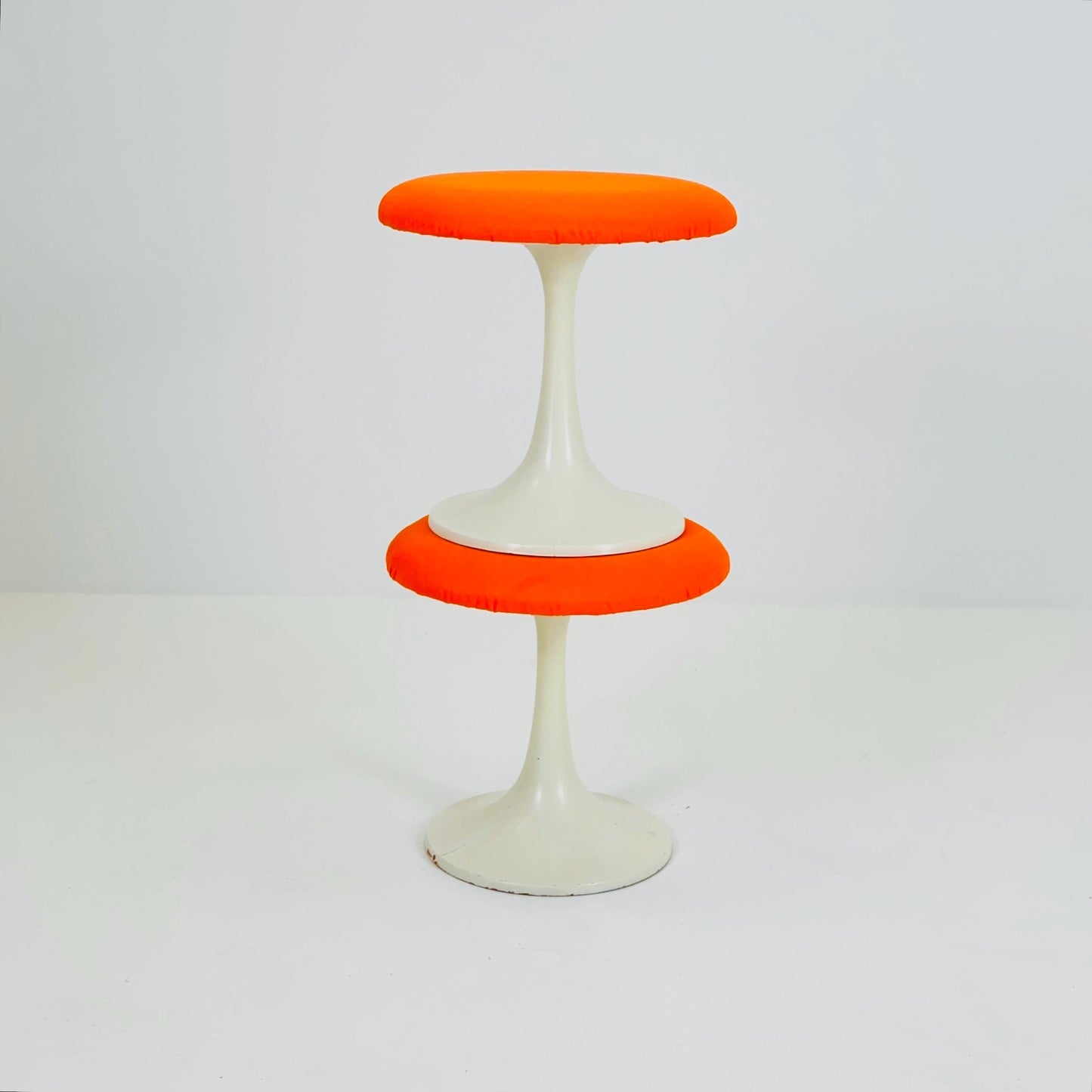 1 of 2 Mid-Century Tulip orange stool by Tamburin, Sweden, 1970s