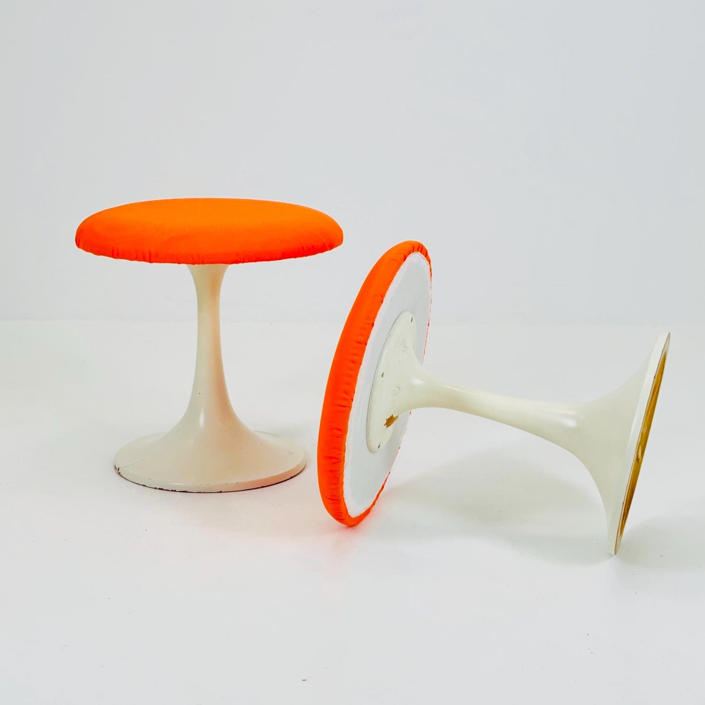 1 of 2 Mid-Century Tulip orange stool by Tamburin, Sweden, 1970s