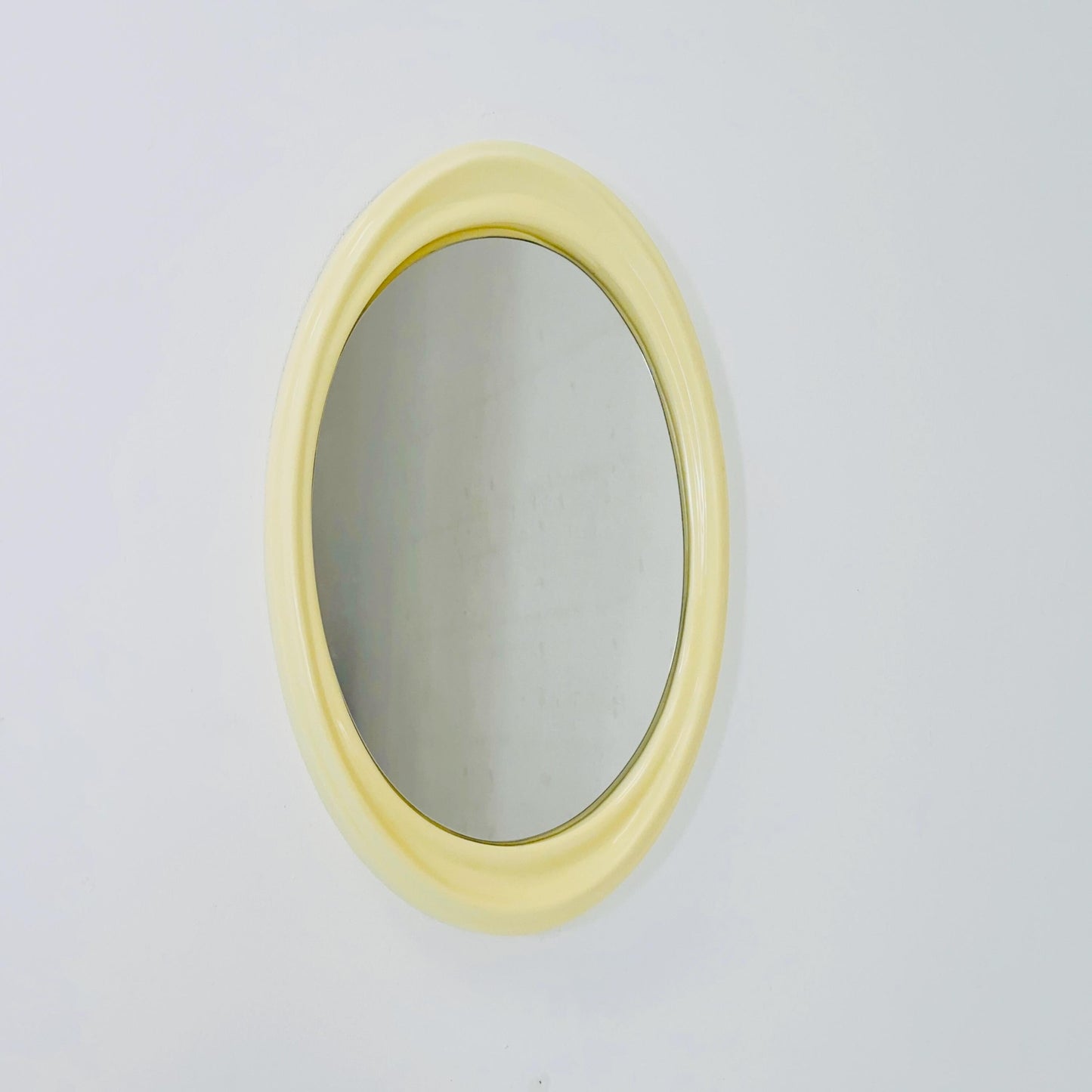 space age oval white cream wall mirror Germany 1970s