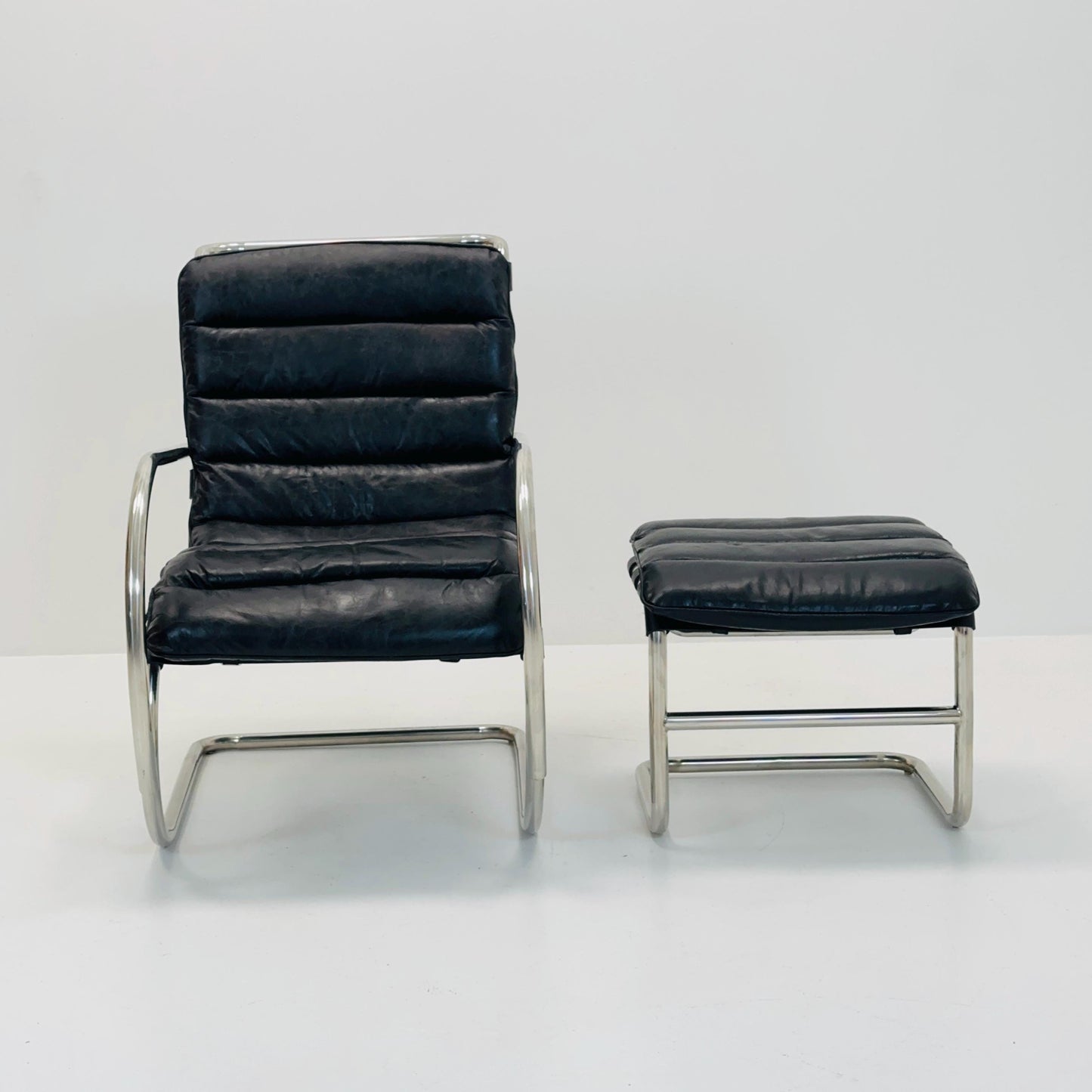 Bauhaus Mr Lounge tubular armchair with ottoman by Ludwig Mies Van Der Rohe ,Bauhaus 1980s
