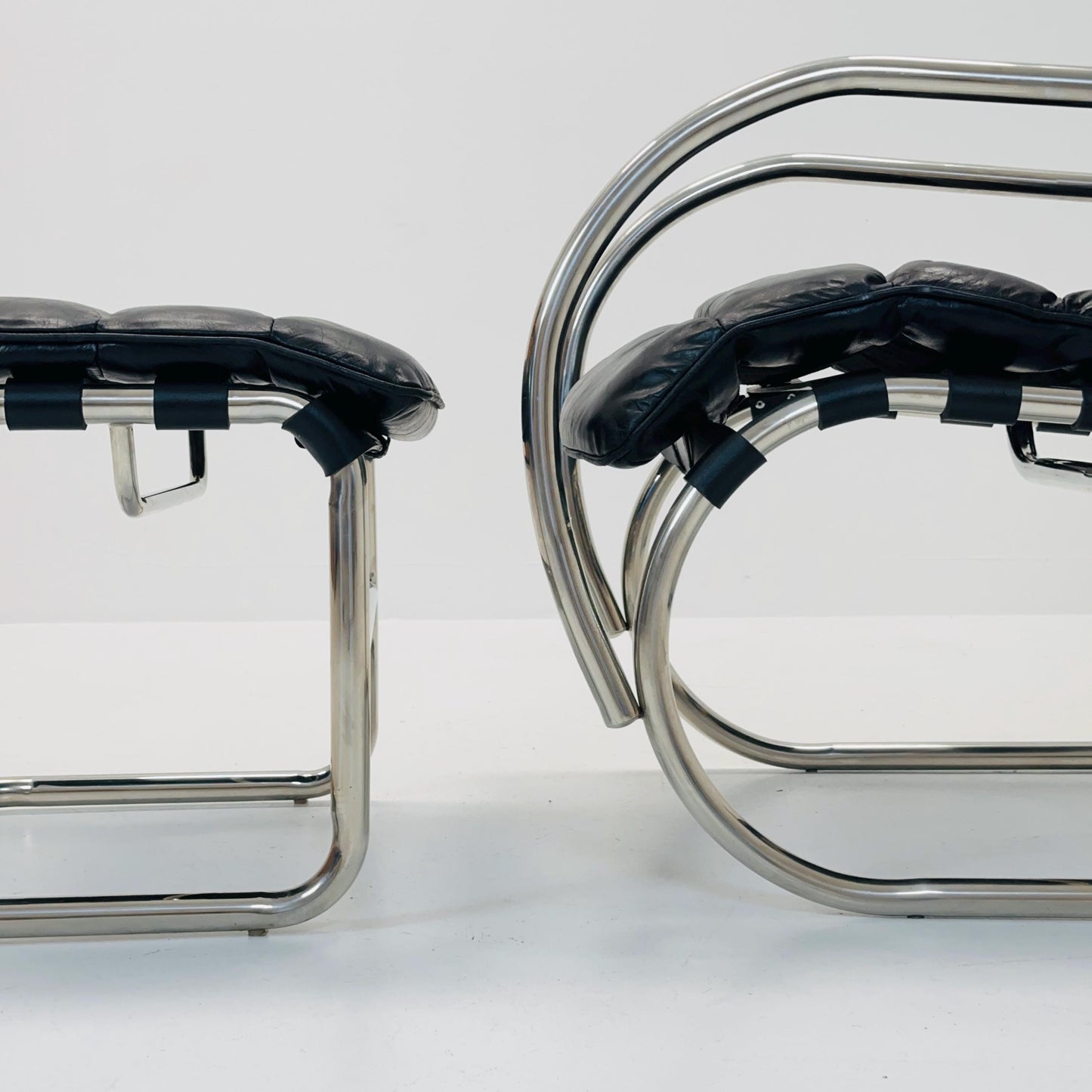 Bauhaus Mr Lounge tubular armchair with ottoman by Ludwig Mies Van Der Rohe ,Bauhaus 1980s