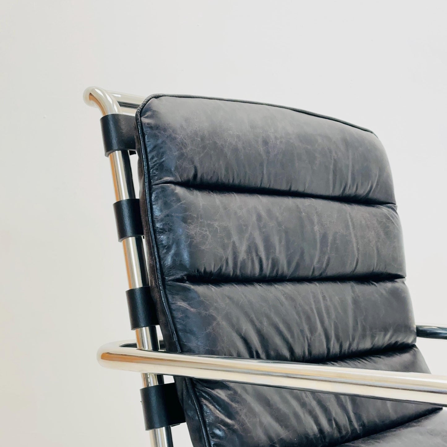 Bauhaus Mr Lounge tubular armchair with ottoman by Ludwig Mies Van Der Rohe ,Bauhaus 1980s