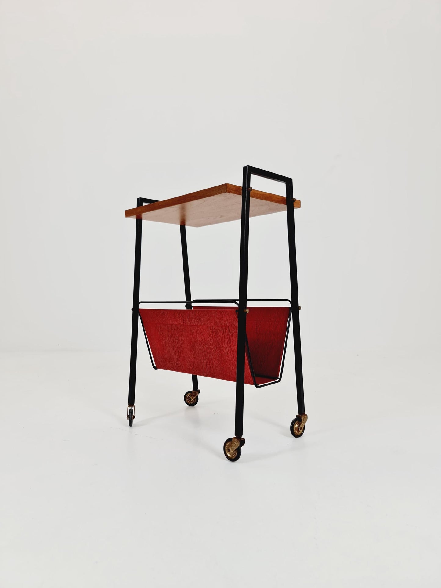Vintage German mid century trolley bar cart in teak & metal, 1960s