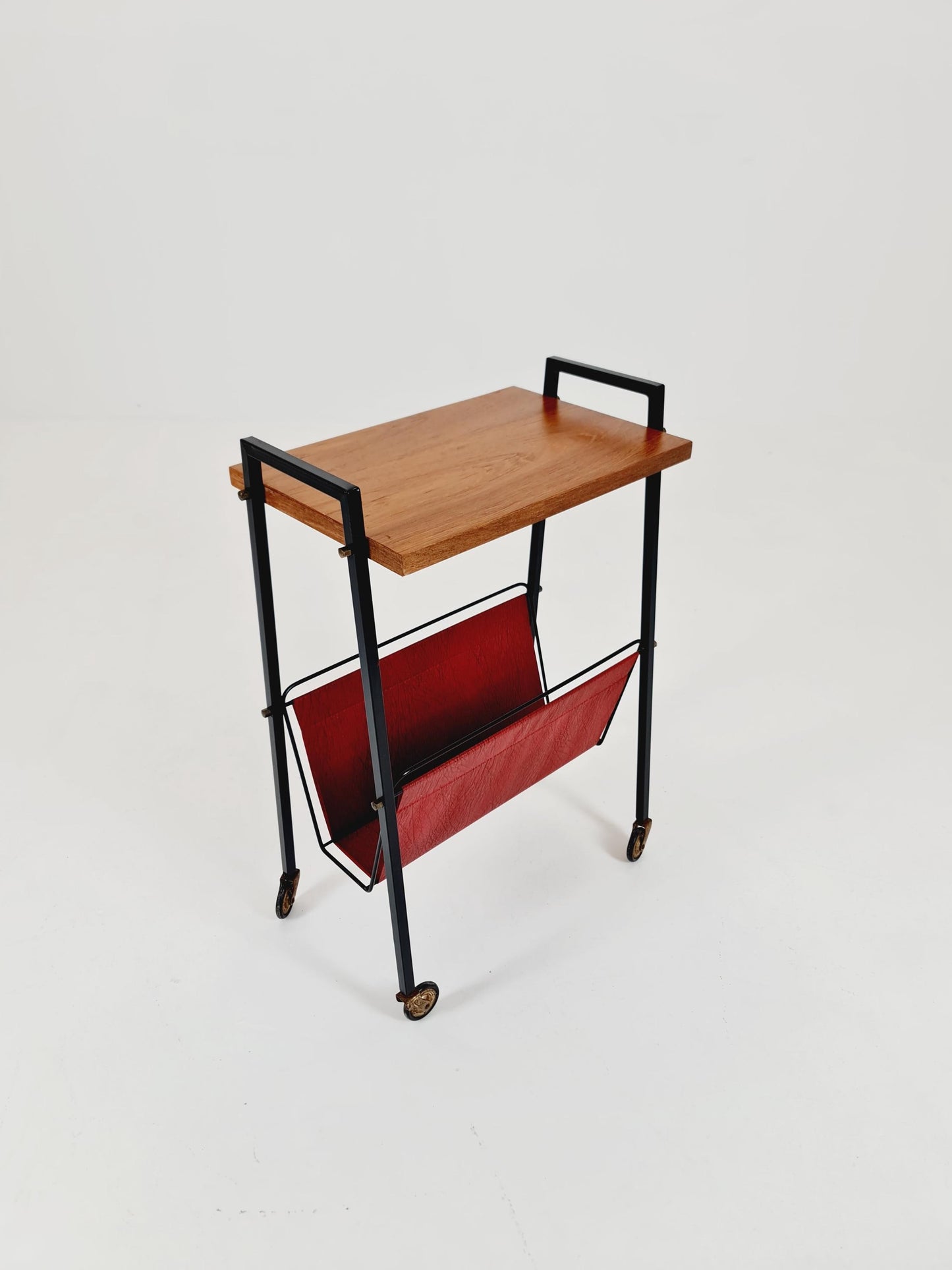 Vintage German mid century trolley bar cart in teak & metal, 1960s