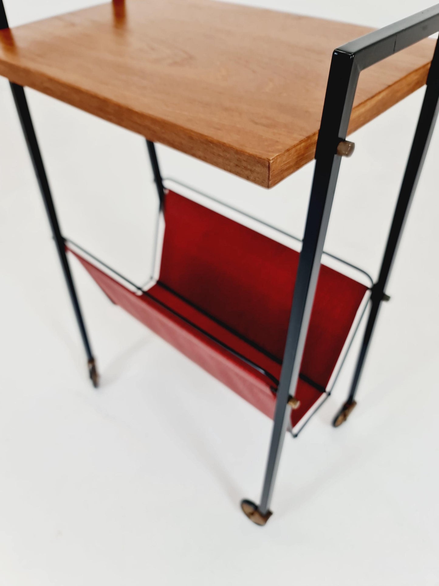 Vintage German mid century trolley bar cart in teak & metal, 1960s