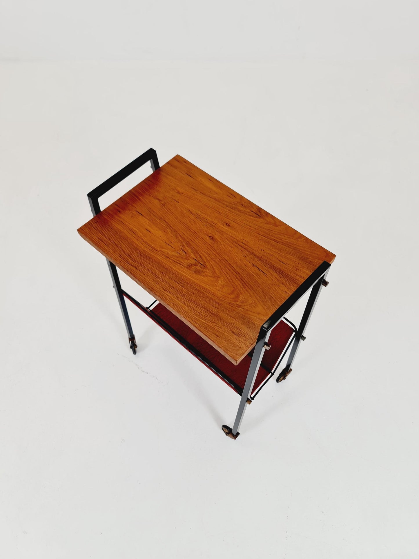 Vintage German mid century trolley bar cart in teak & metal, 1960s