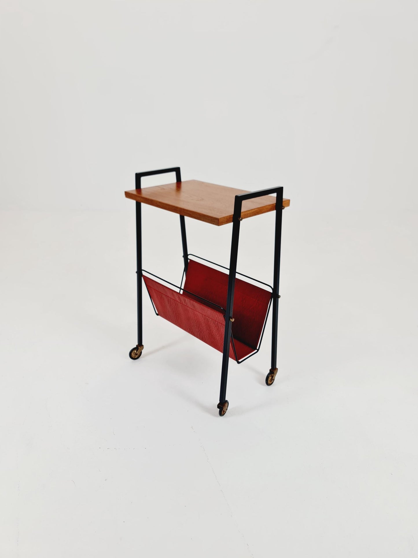 Vintage German mid century trolley bar cart in teak & metal, 1960s