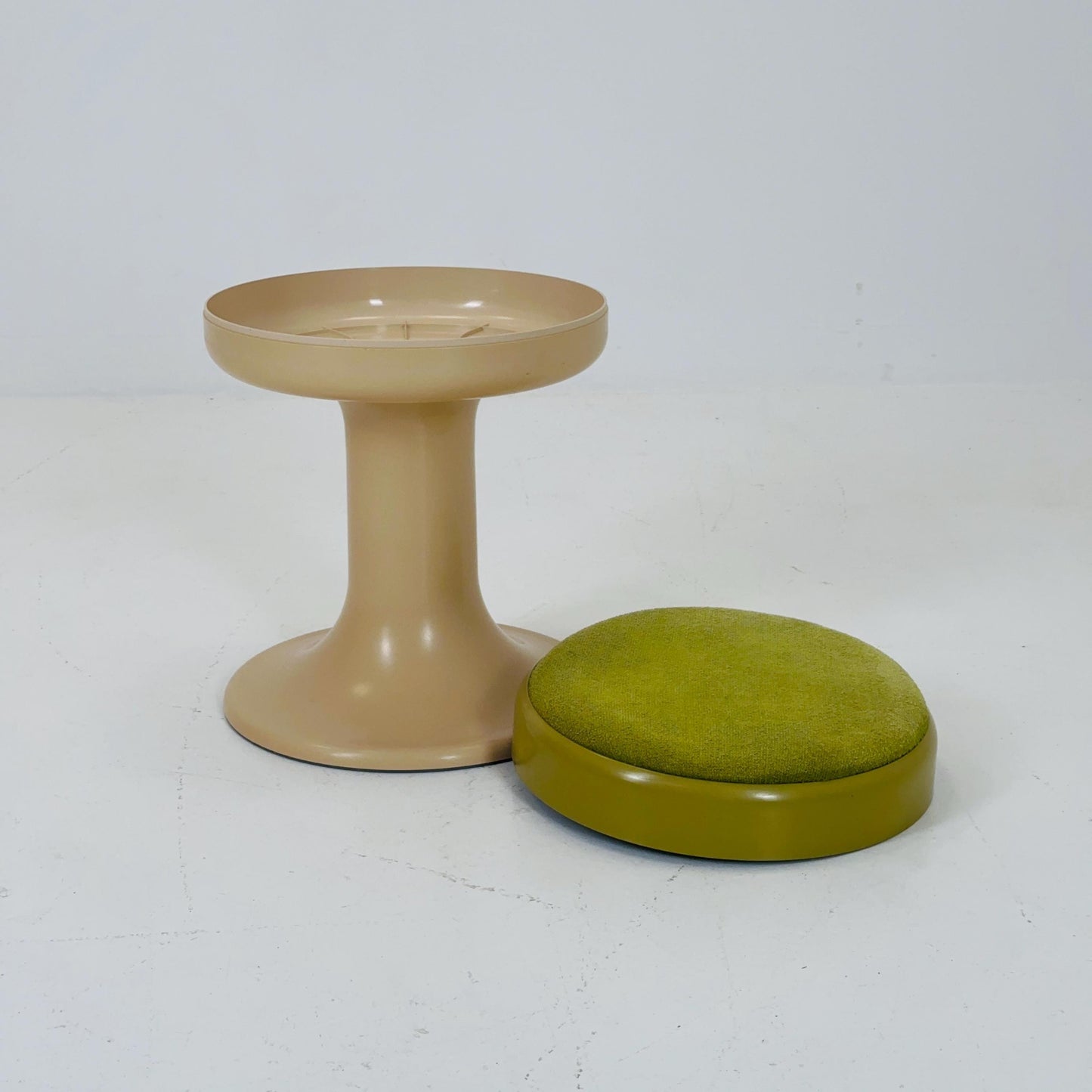 Beige / green vintage stool by Isoklepa - space age stool - Tulip Stool - Vintage Upholstered Plastic Stool - Germany, 1970s