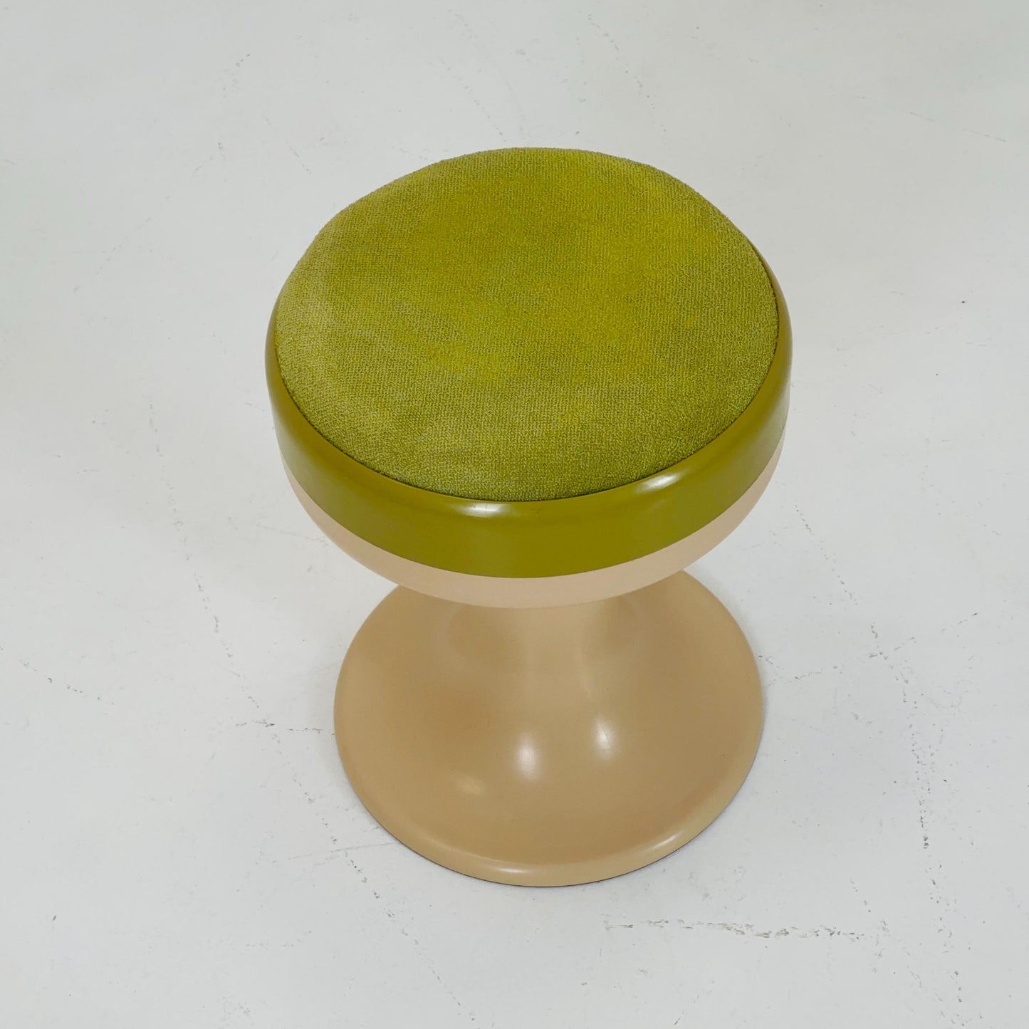 Beige / green vintage stool by Isoklepa - space age stool - Tulip Stool - Vintage Upholstered Plastic Stool - Germany, 1970s